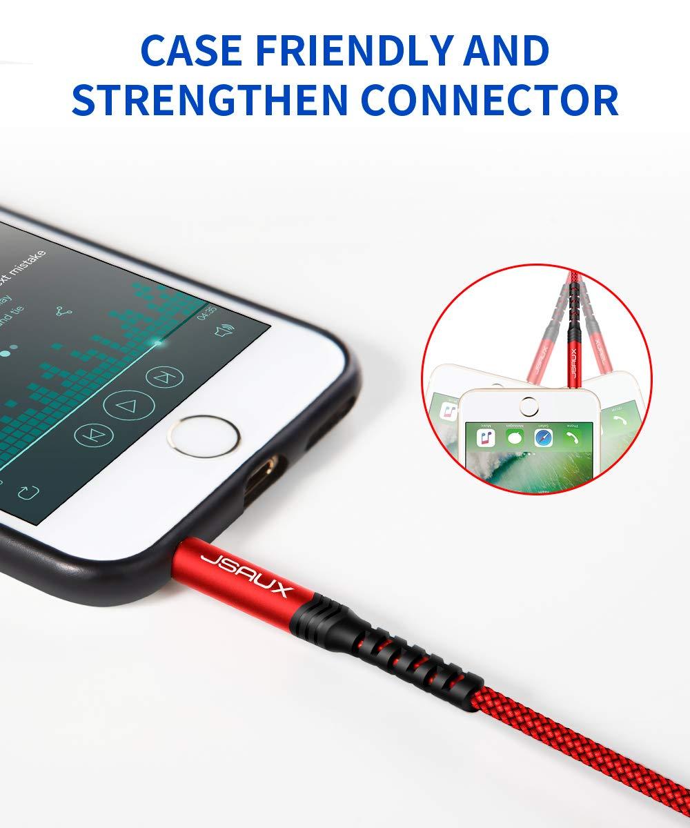 imageJSAUX 2 Pack AUX Cable 4ft12m Copper Shell HiFi Sound 35mm TRS Auxiliary Audio Cable Nylon Braided Aux Cord Compatible with CarHome StereosSpeakerHeadphonesSonyEcho DotBeats  RedRed