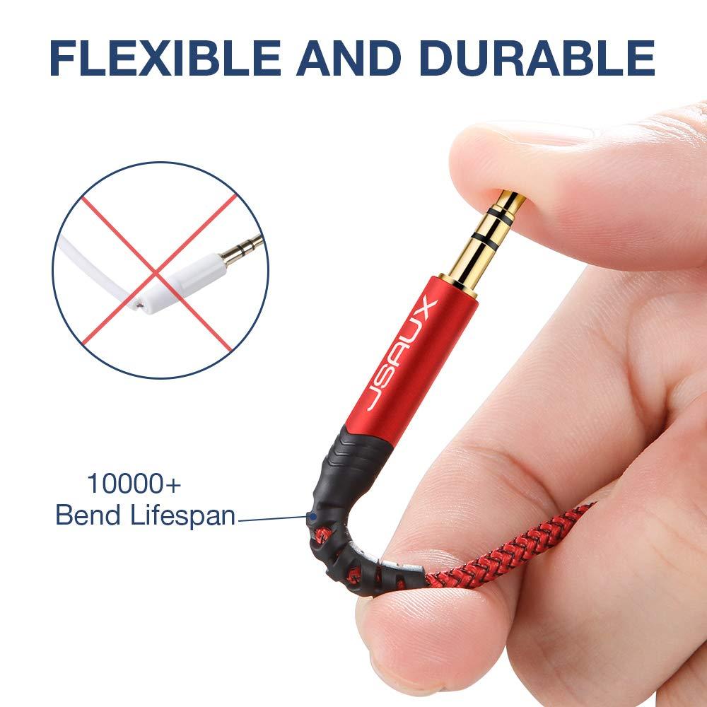 imageJSAUX 2 Pack AUX Cable 4ft12m Copper Shell HiFi Sound 35mm TRS Auxiliary Audio Cable Nylon Braided Aux Cord Compatible with CarHome StereosSpeakerHeadphonesSonyEcho DotBeats  RedRed