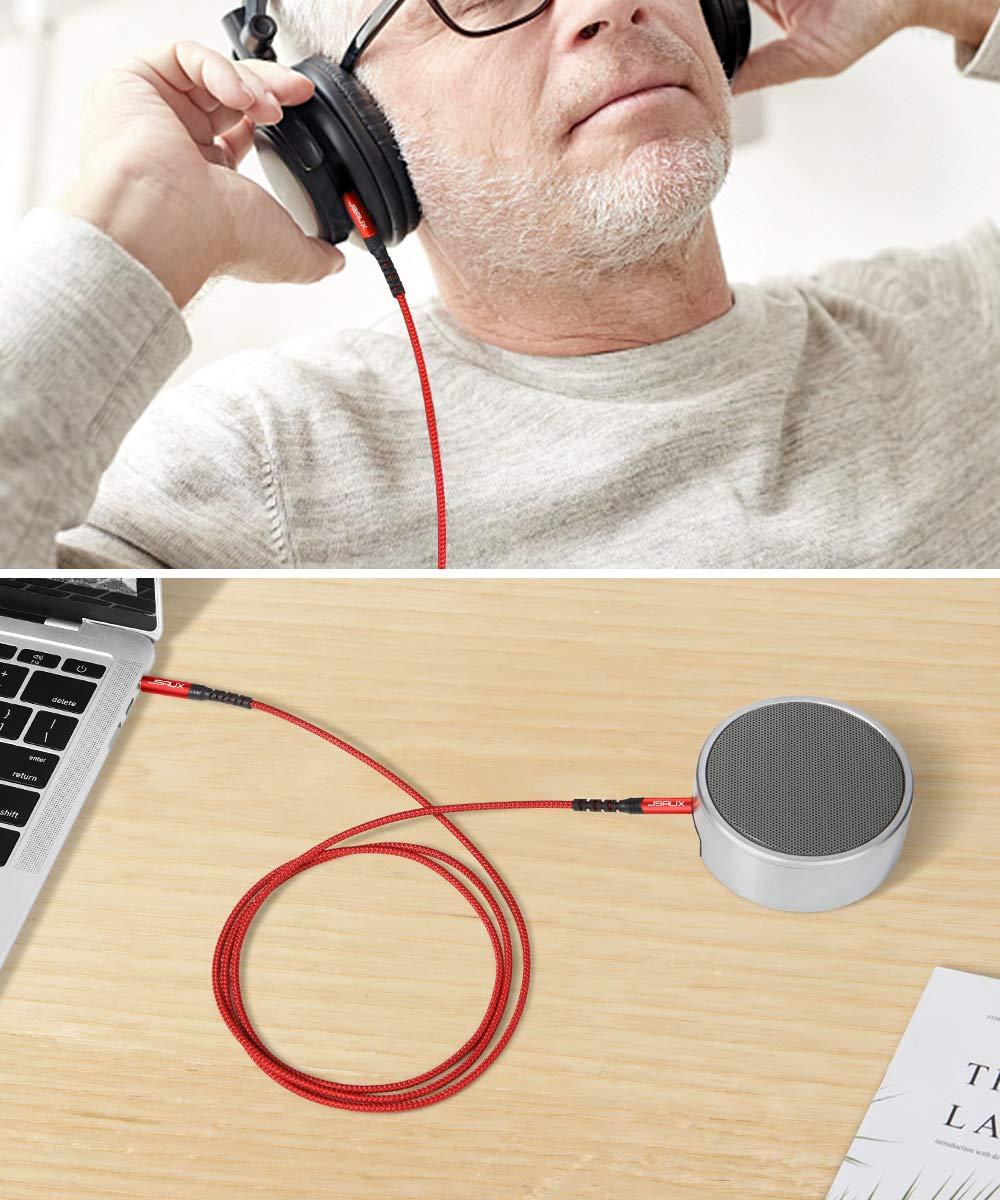 imageJSAUX 2 Pack AUX Cable 4ft12m Copper Shell HiFi Sound 35mm TRS Auxiliary Audio Cable Nylon Braided Aux Cord Compatible with CarHome StereosSpeakerHeadphonesSonyEcho DotBeats  RedRed