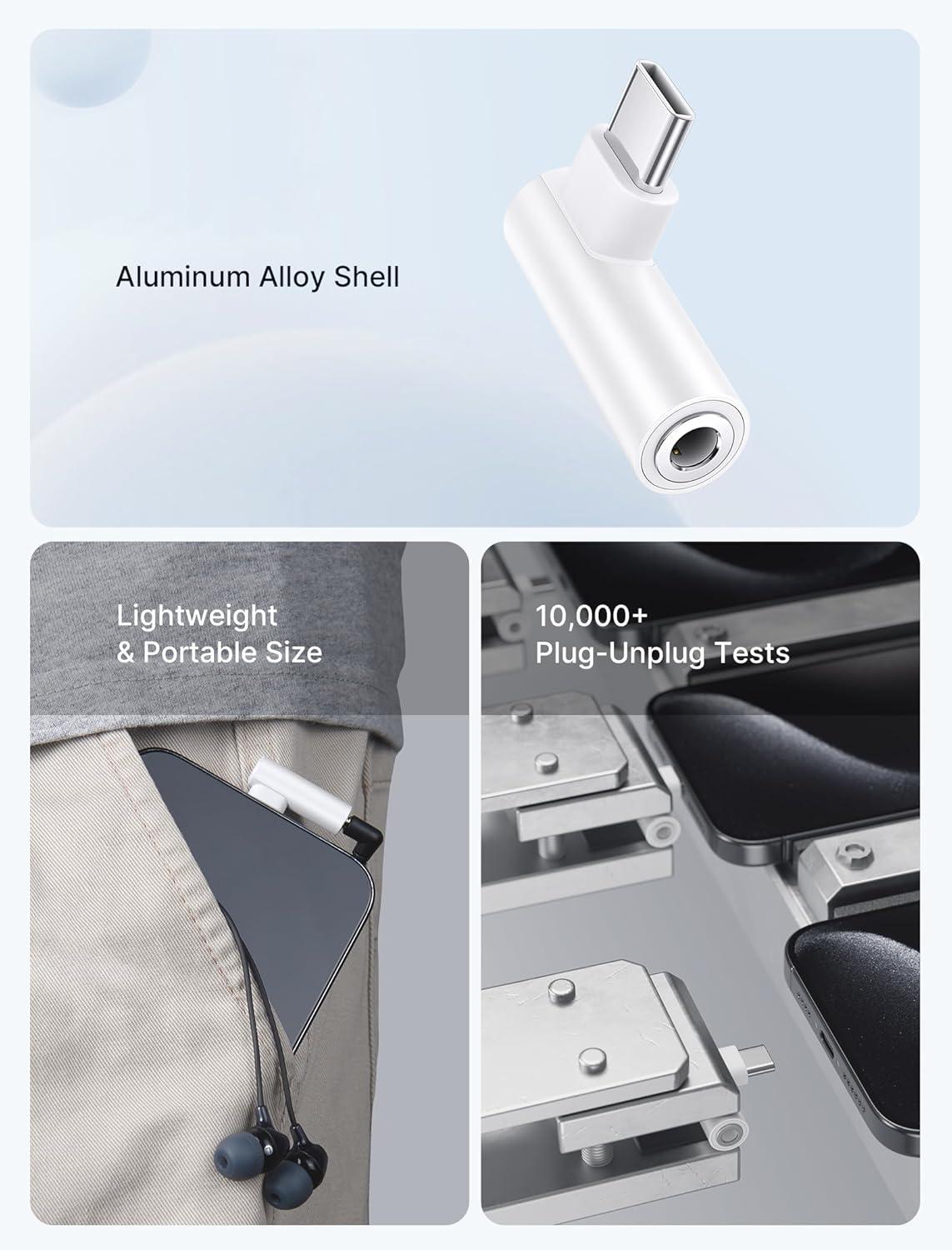 imageJSAUX 2 Pack Right Angle USB C to 35mm Audio Adapter Type C to Aux Headphone Jack Adapter with 24bit DAC HiFi Dongle Compatible with Galaxy S24S23 Ultra Pixel 98 iPad Pro MacBook iPhone 1716White