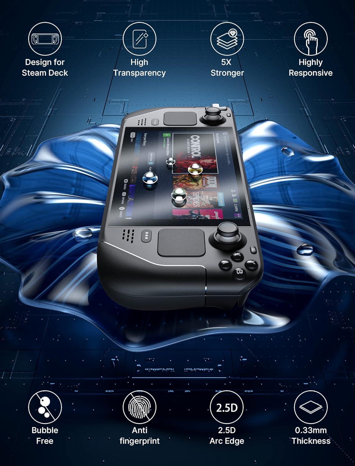 imageJSAUX 2Pack Screen Protector for Steam Deck Ultra HD Glass Protector 9H Hardness Easy to Install with Guiding Frame Scratch Resistant Tempered Glass for Steam Deck OLED Come with ToolkitsAntiGlare