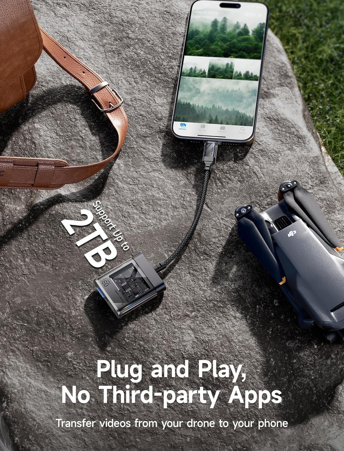 imageJSAUX 3in1 SD Card Reader USB C 5Gbps with PD 60W Fast Charging Type C Micro SD Memory Card Reader for TF SD Micro SD SDXC SDHC Compatible with iPhone 16 Pro Max MacBook Galaxy iPad Pro CameraTransparent Black