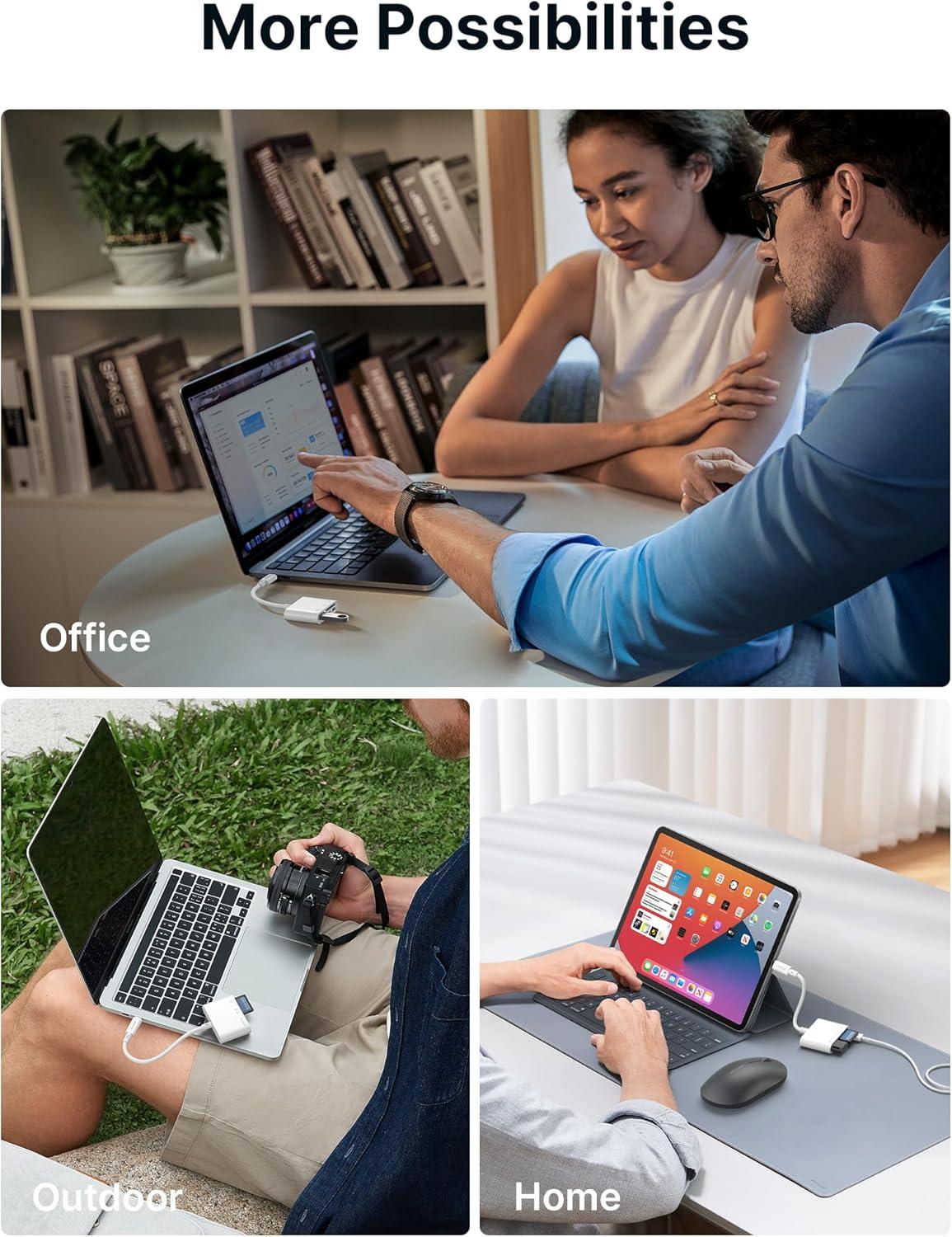 imageJSAUX 3in1 SD Card Reader USB C 5Gbps with PD 60W Fast Charging Type C Micro SD Memory Card Reader for TF SD Micro SD SDXC SDHC Compatible with iPhone 16 Pro Max MacBook Galaxy iPad Pro CameraWhite