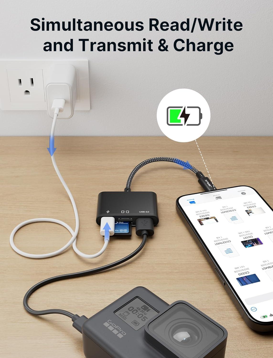 imageJSAUX 3in1 SD Card Reader USB C 5Gbps with PD 60W Fast Charging Type C Micro SD Memory Card Reader for TF SD Micro SD SDXC SDHC Compatible with iPhone 16 Pro Max MacBook Galaxy iPad Pro CameraBlack