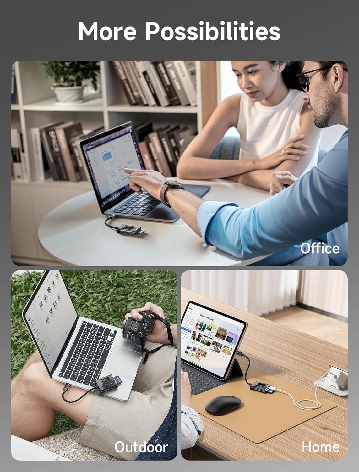 imageJSAUX 3in1 SD Card Reader USB C 5Gbps with PD 60W Fast Charging Type C Micro SD Memory Card Reader for TF SD Micro SD SDXC SDHC Compatible with iPhone 16 Pro Max MacBook Galaxy iPad Pro CameraTransparent Black