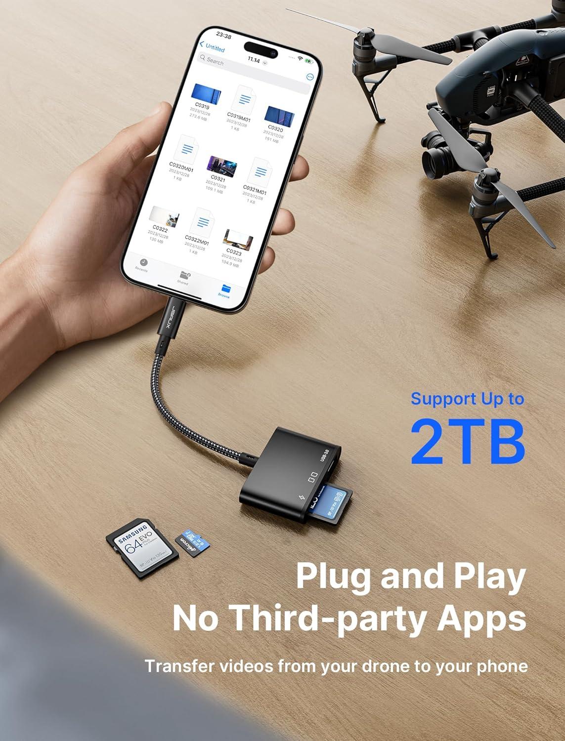 imageJSAUX 3in1 SD Card Reader USB C 5Gbps with PD 60W Fast Charging Type C Micro SD Memory Card Reader for TF SD Micro SD SDXC SDHC Compatible with iPhone 16 Pro Max MacBook Galaxy iPad Pro CameraBlack