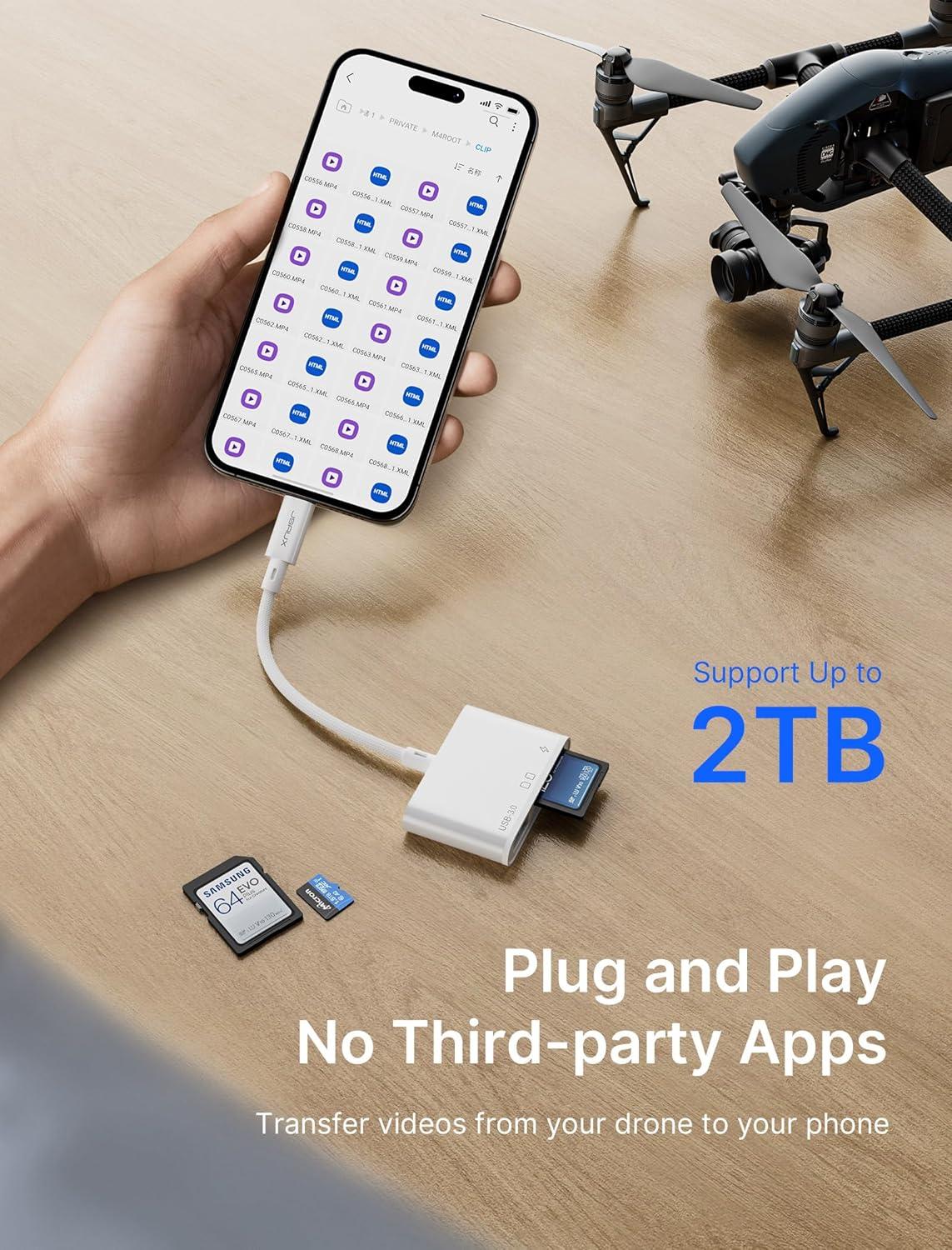 imageJSAUX 3in1 SD Card Reader USB C 5Gbps with PD 60W Fast Charging Type C Micro SD Memory Card Reader for TF SD Micro SD SDXC SDHC Compatible with iPhone 16 Pro Max MacBook Galaxy iPad Pro CameraWhite