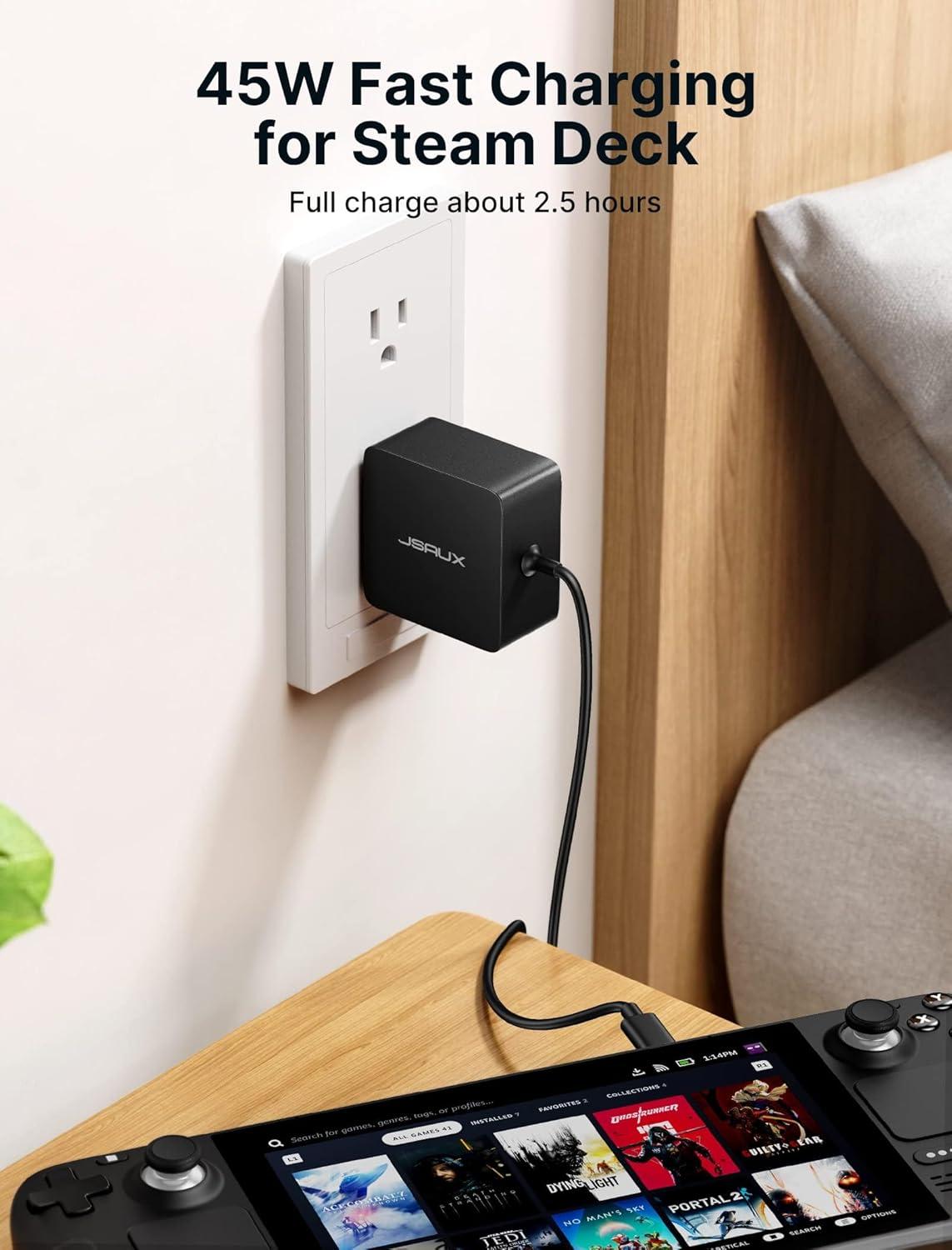 imageJSAUX 45W USB C Charger for Steam DeckOLED 5FT Cable Type C PD 30 45 Watt Fast Charging Compatible with Steam Deck SwitchOLED iPhone Air171615 Samsung S25 S24 S23 S22 Pixel iPad MacBook45 watt