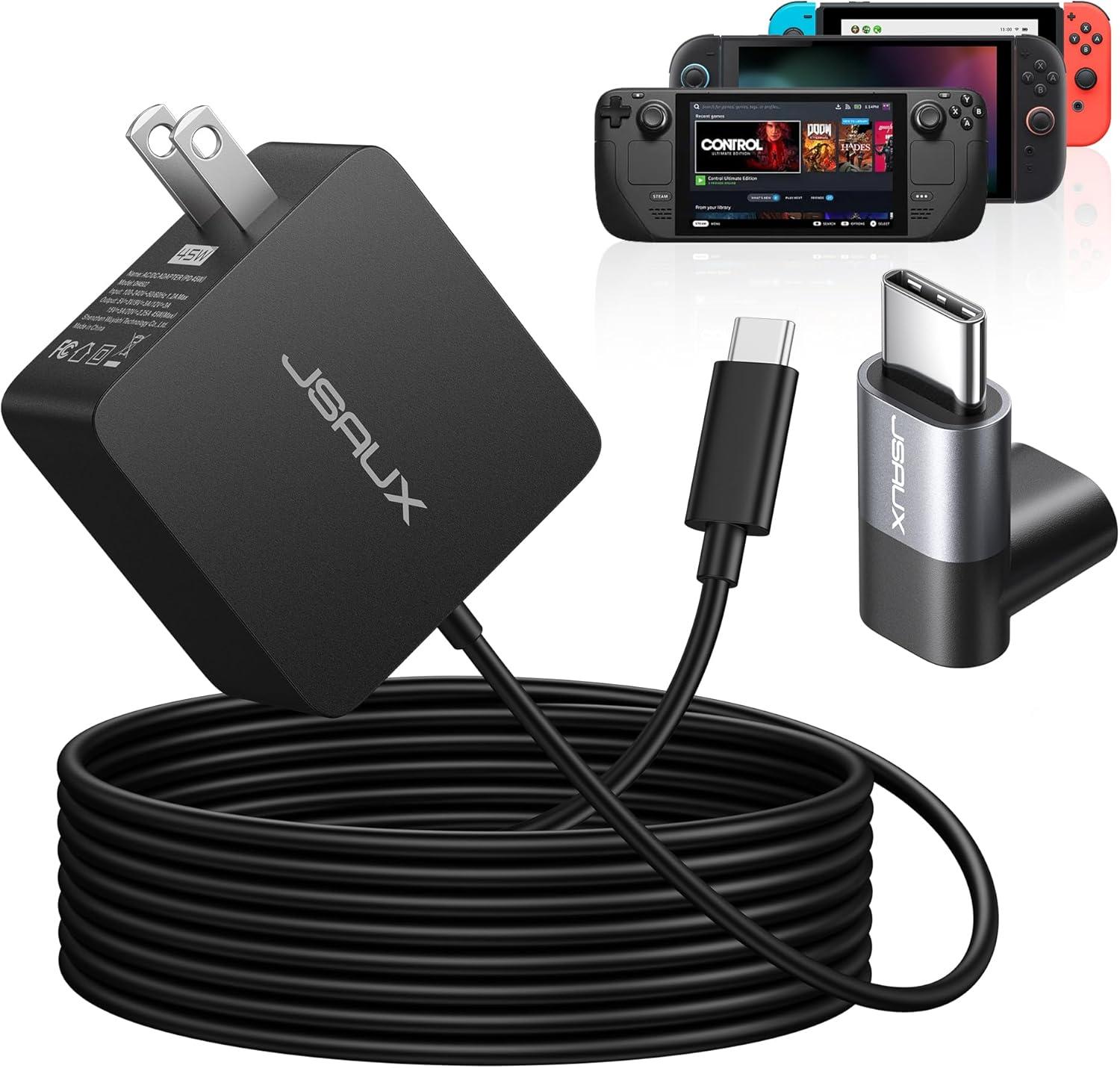 imageJSAUX 45W USB C Charger for Steam DeckOLED 5FT Cable Type C PD 30 45 Watt Fast Charging Compatible with Steam Deck SwitchOLED iPhone Air171615 Samsung S25 S24 S23 S22 Pixel iPad MacBook45 watt