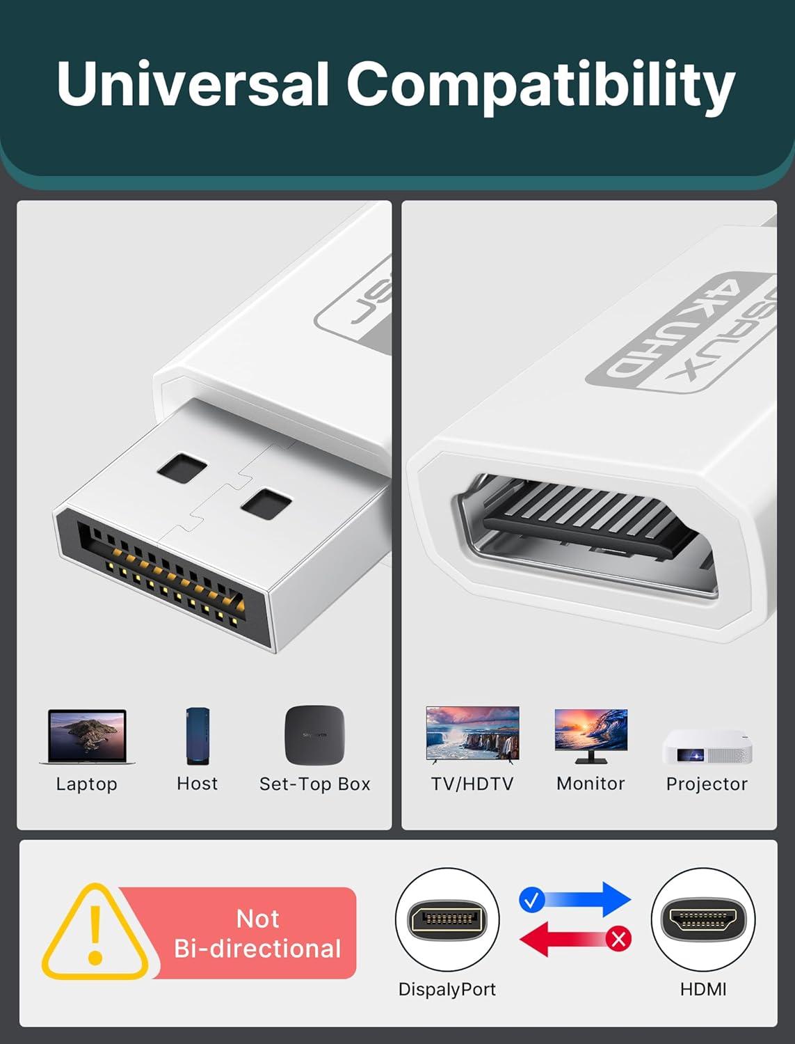 imageJSAUX 4K DisplayPort to HDMI Adapter 2Pack DP PC to HDMI Monitor Converter Video UHD 2K120Hz4K30 DP to HDTV Male to Female UniDirectional Adapter Compatible with Dell Lenovo HPGPU AMD GreyWhite