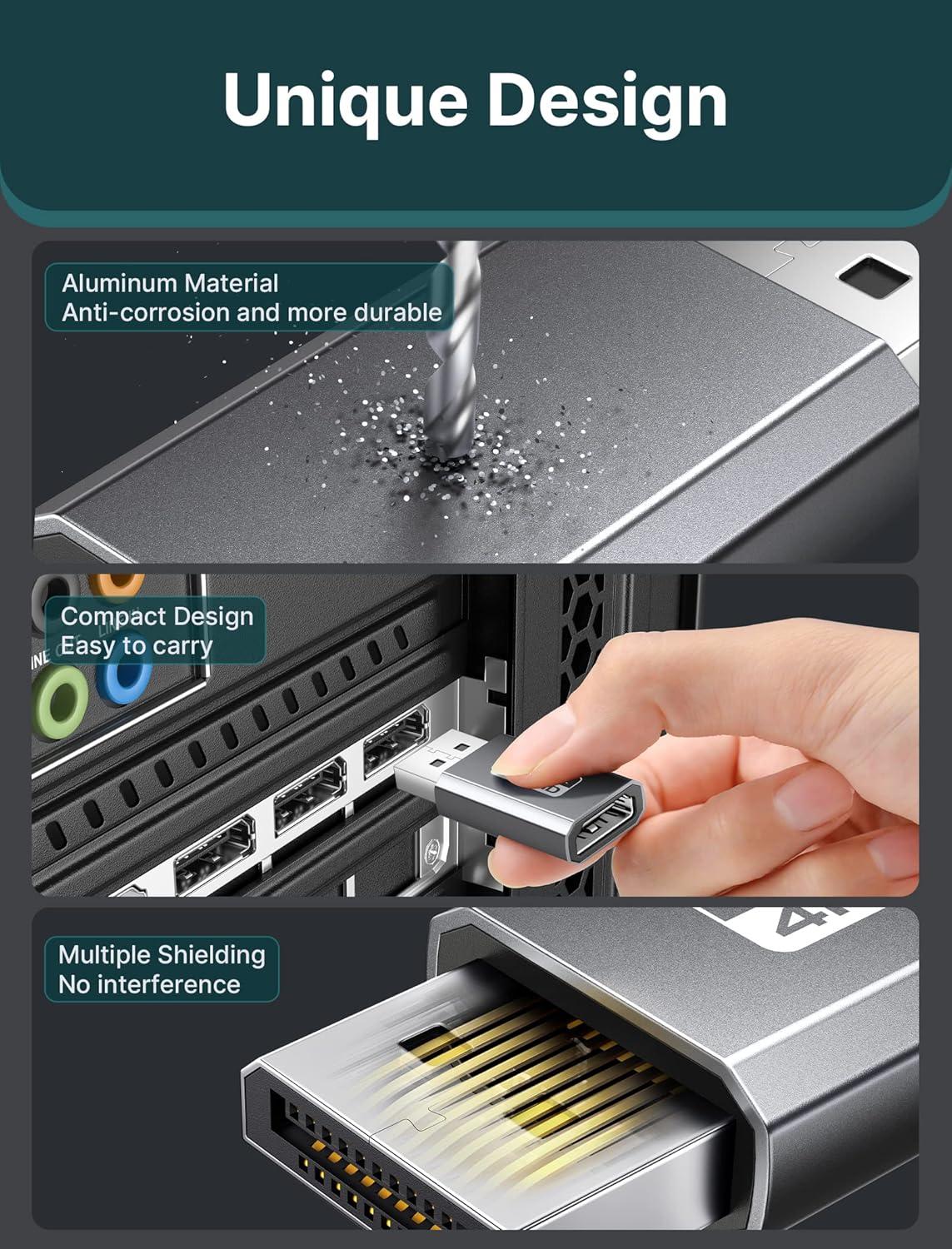 imageJSAUX 4K DisplayPort to HDMI Adapter 2Pack DP PC to HDMI Monitor Converter Video UHD 2K120Hz4K30 DP to HDTV Male to Female UniDirectional Adapter Compatible with Dell Lenovo HPGPU AMD GreyGrey