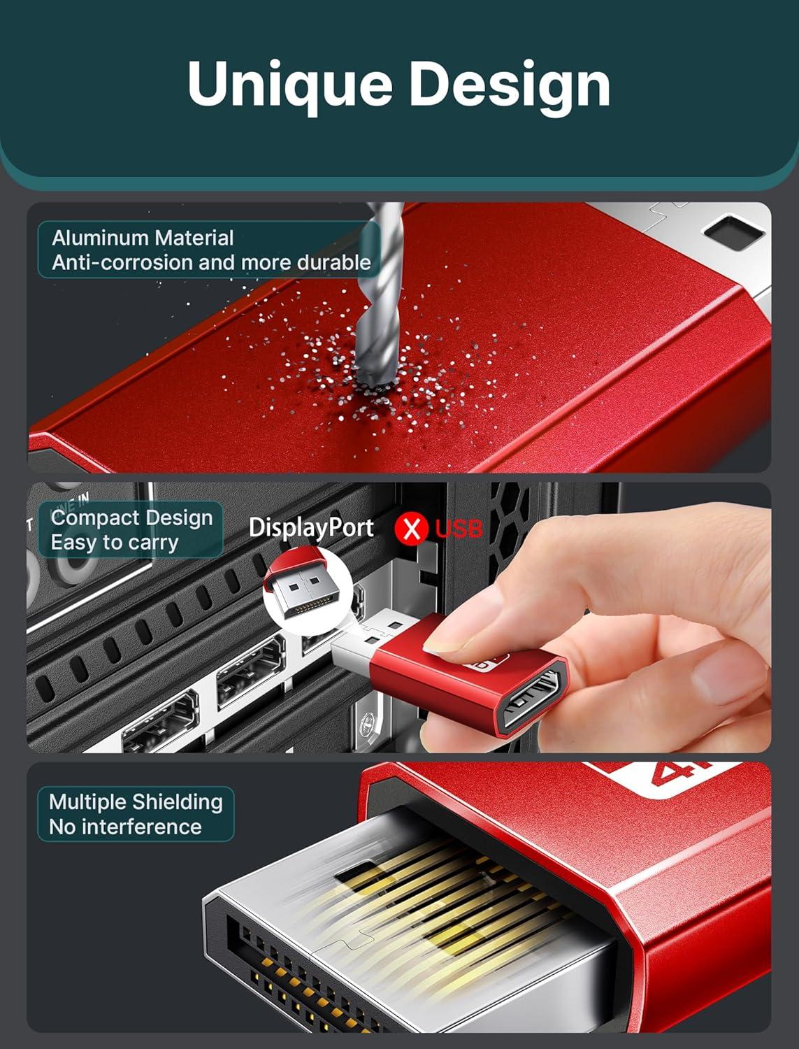 imageJSAUX 4K DisplayPort to HDMI Adapter 2Pack DP PC to HDMI Monitor Converter Video UHD 2K120Hz4K30 DP to HDTV Male to Female UniDirectional Adapter Compatible with Dell Lenovo HPGPU AMD GreyRed