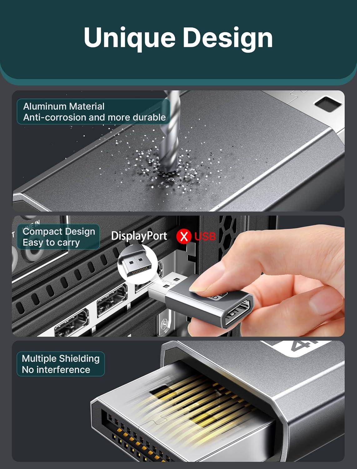 imageJSAUX 4K DisplayPort to HDMI Adapter 2Pack DP PC to HDMI Monitor Converter Video UHD 2K120Hz4K30 DP to HDTV Male to Female UniDirectional Adapter Compatible with Dell Lenovo HPGPU AMD GreyGrey