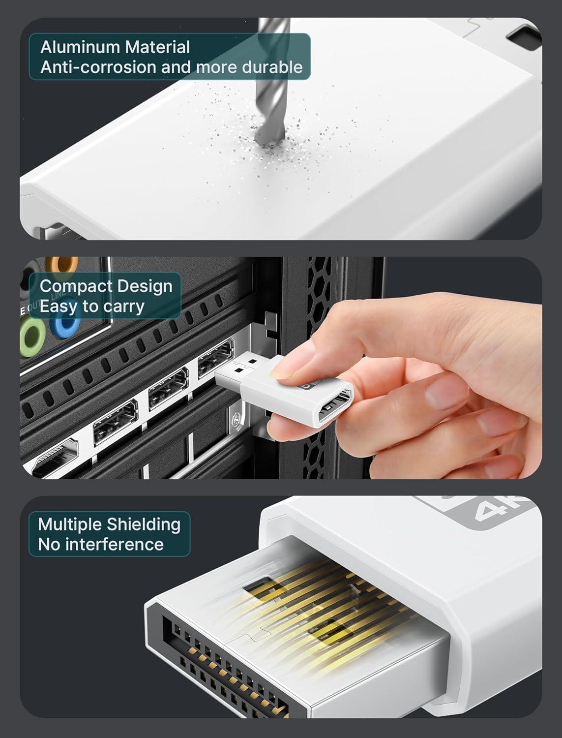 imageJSAUX 4K DisplayPort to HDMI Adapter 2Pack DP PC to HDMI Monitor Converter Video UHD 2K120Hz4K30 DP to HDTV Male to Female UniDirectional Adapter Compatible with Dell Lenovo HPGPU AMD GreyWhite