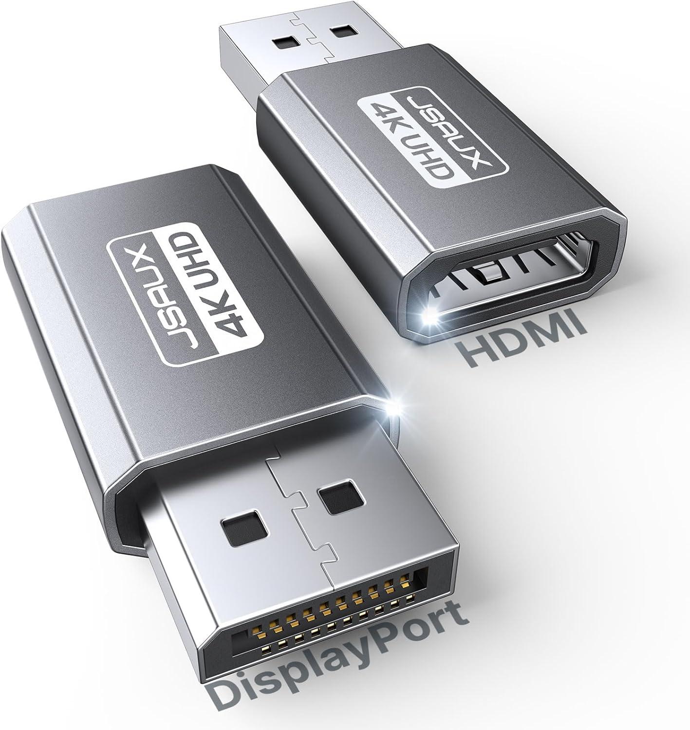imageJSAUX 4K DisplayPort to HDMI Adapter 2Pack DP PC to HDMI Monitor Converter Video UHD 2K120Hz4K30 DP to HDTV Male to Female UniDirectional Adapter Compatible with Dell Lenovo HPGPU AMD GreyGrey