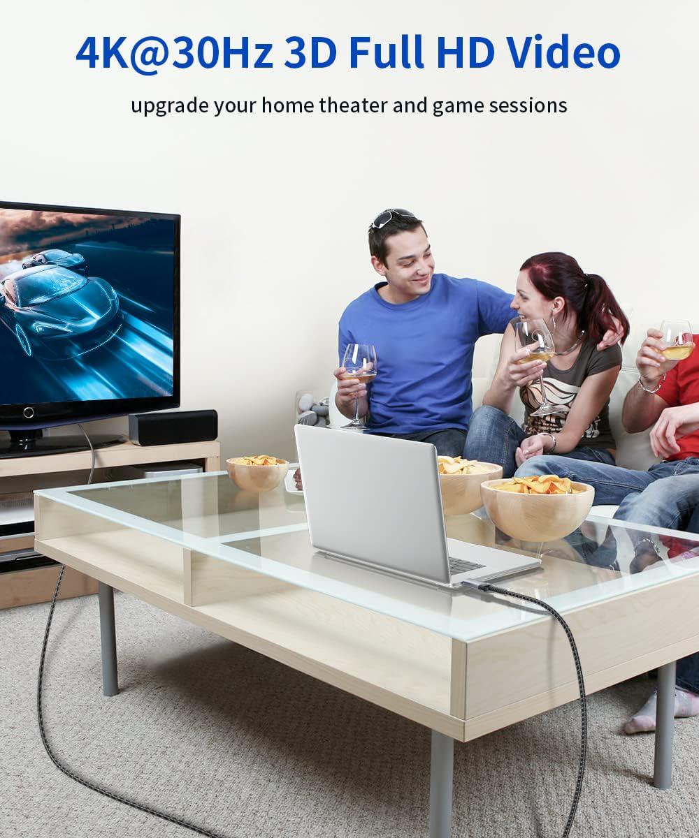 imageJSAUX 4K DisplayPort to HDMI Cable Adapter 10FT DP to HDMI Male Video UHD 4K30Hz2K601080P120 Nylon DP to HDTV UniDirectional Cord for Dell Projector Desktop AMD NVIDIA Lenovo HP ThinkPadGrey