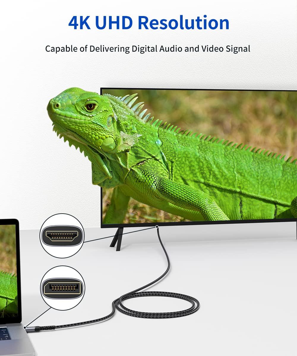 imageJSAUX 4K DisplayPort to HDMI Cable Adapter 10FT DP to HDMI Male Video UHD 4K30Hz2K601080P120 Nylon DP to HDTV UniDirectional Cord for Dell Projector Desktop AMD NVIDIA Lenovo HP ThinkPadBlack