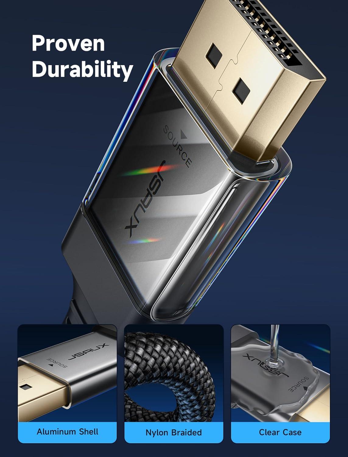 imageJSAUX 4K DisplayPort to HDMI Cable Adapter 10FT DP to HDMI Male Video UHD 4K30Hz2K601080P120 Nylon DP to HDTV UniDirectional Cord for Dell Projector Desktop AMD NVIDIA Lenovo HP ThinkPadBlack