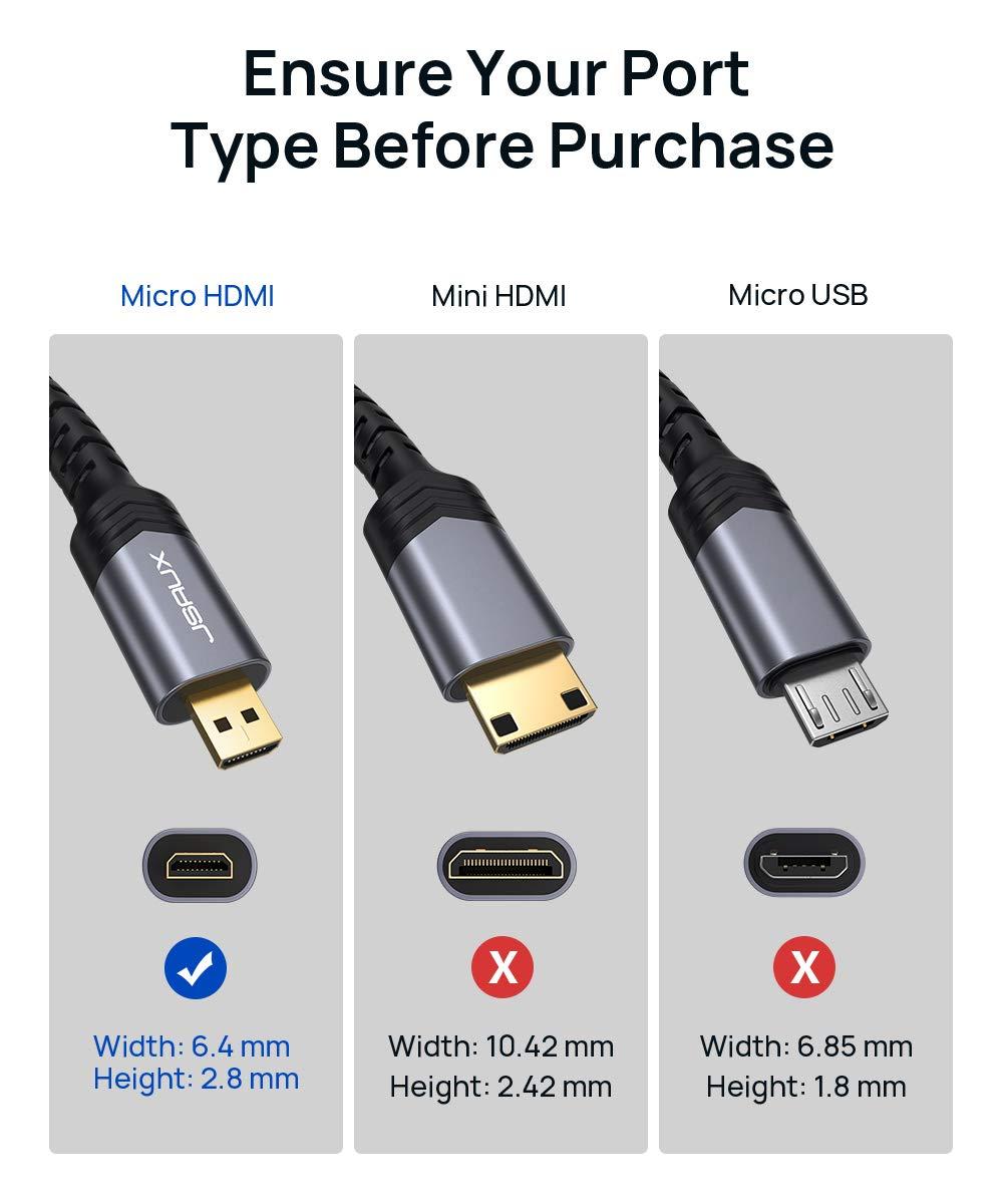 imageJSAUX 4K Micro HDMI to HDMI Cable Micro HDMI Male to HDMI Male Cable Adapter Nylon Braided Support 4K60Hz HDR 3D ARC 18Gbps Compatible with Sport Camera Sony A6000 A6300 and More 66FTGrey