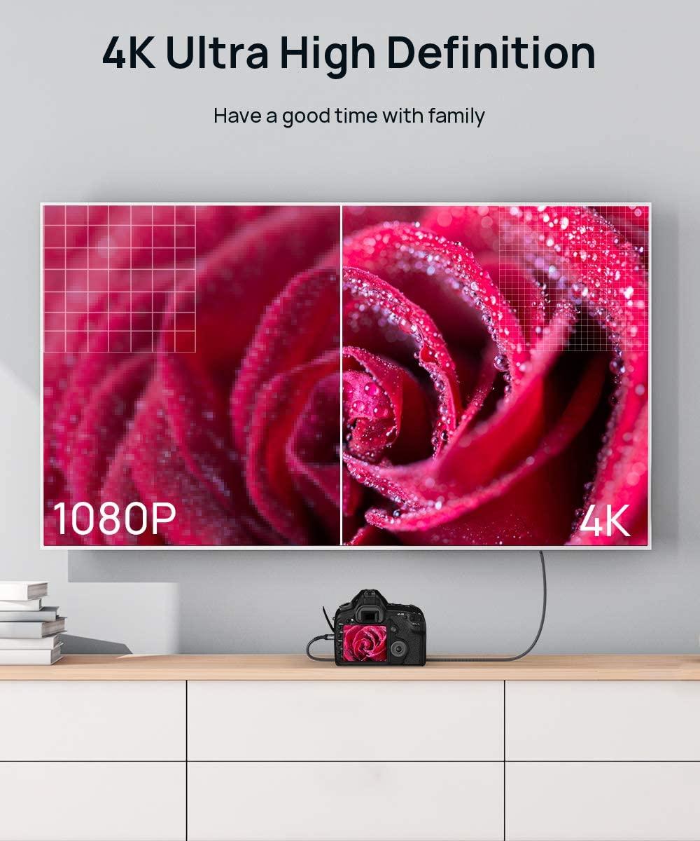 imageJSAUX 4K Micro HDMI to HDMI Cable Micro HDMI Male to HDMI Male Cable Adapter Nylon Braided Support 4K60Hz HDR 3D ARC 18Gbps Compatible with Sport Camera Sony A6000 A6300 and More 66FTGrey