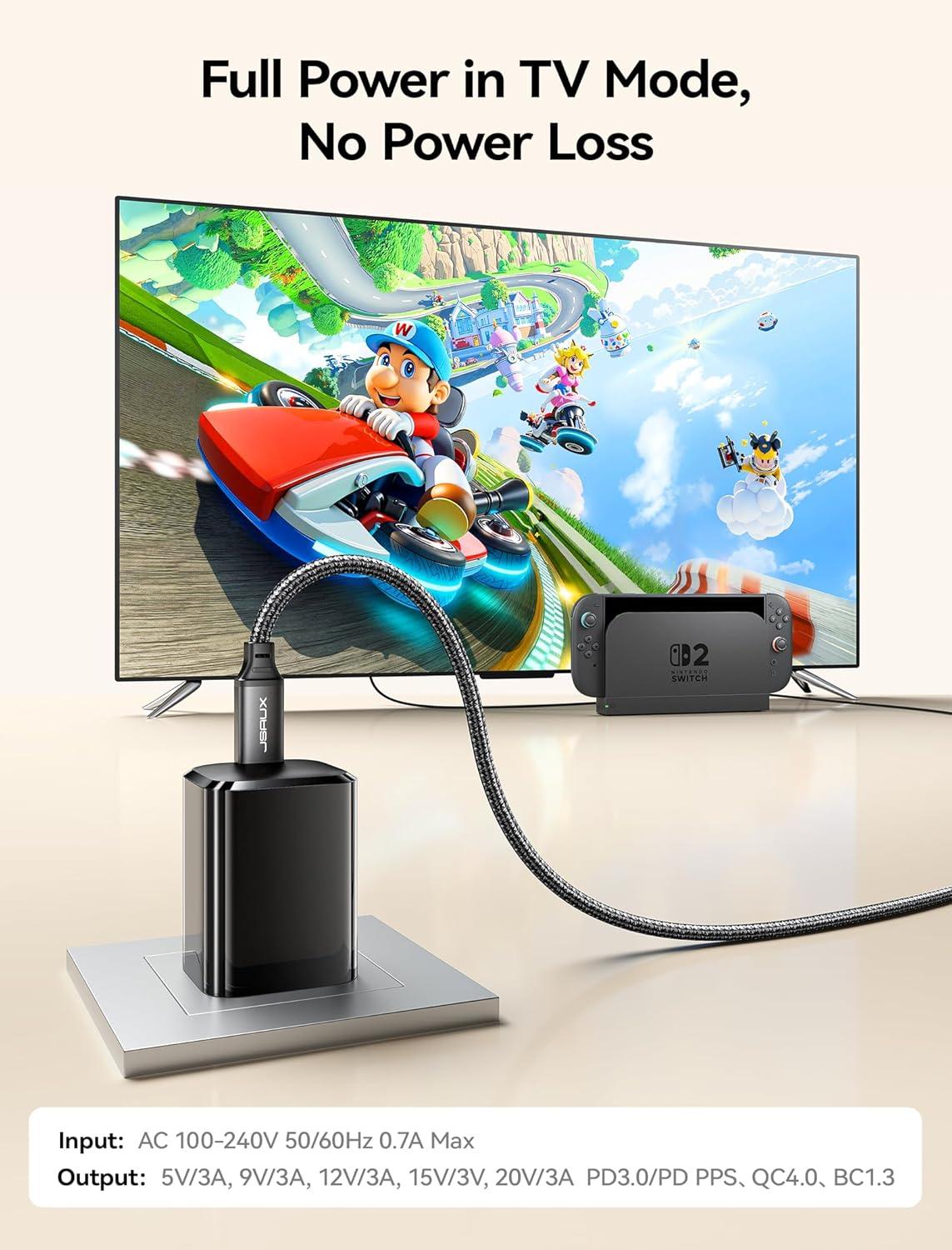 imageJSAUX 60W USB C Charger for Nintendo Switch 2 Support TV Mode Portable Charger with 66ft Cable GaN PD 30 Fast Charging Compatible with Nintendo Switch2SwitchOLEDLiteSteam Deck