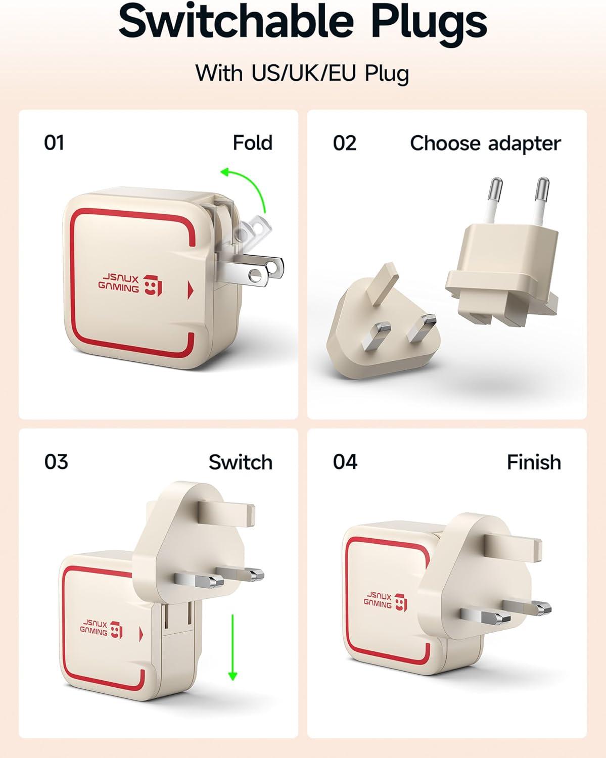 imageJSAUX 65W USB C Charger for Nintendo Switch 2 Powers in TV Mode with EUUK Plug ampamp 66FT Cable GaN PD Fast Charging for ROG Xbox Ally Steam Deck ROG Ally iPhone 17 Tablet ampamp Laptop  BlueampampOrangeOffWhite