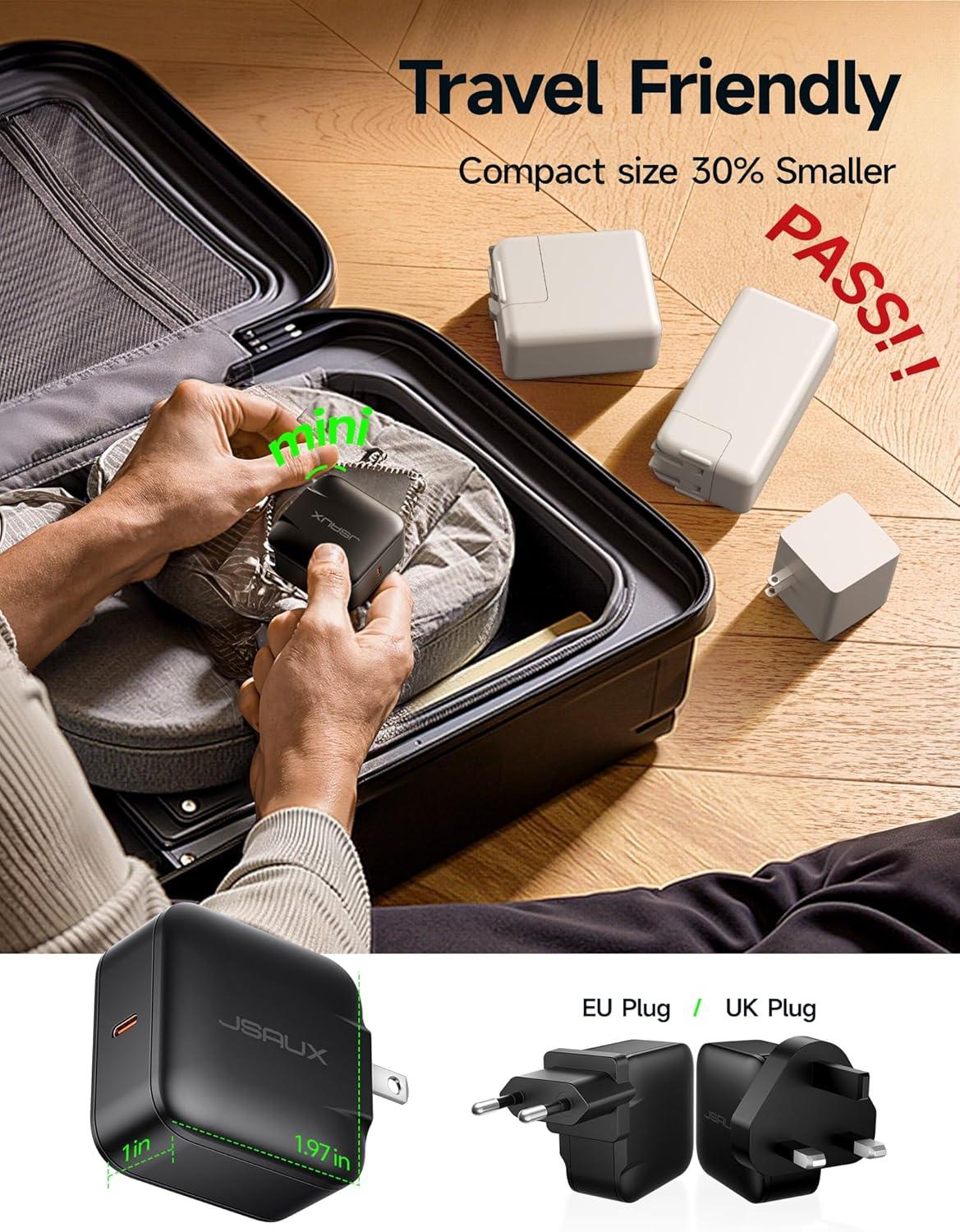 imageJSAUX 65W USB C Charger for Nintendo Switch 2 Powers in TV Mode with EUUK Plug ampamp 66FT Cable GaN PD Fast Charging for ROG Xbox Ally Steam Deck ROG Ally iPhone 17 Tablet ampamp Laptop  BlueampampOrangeBlack