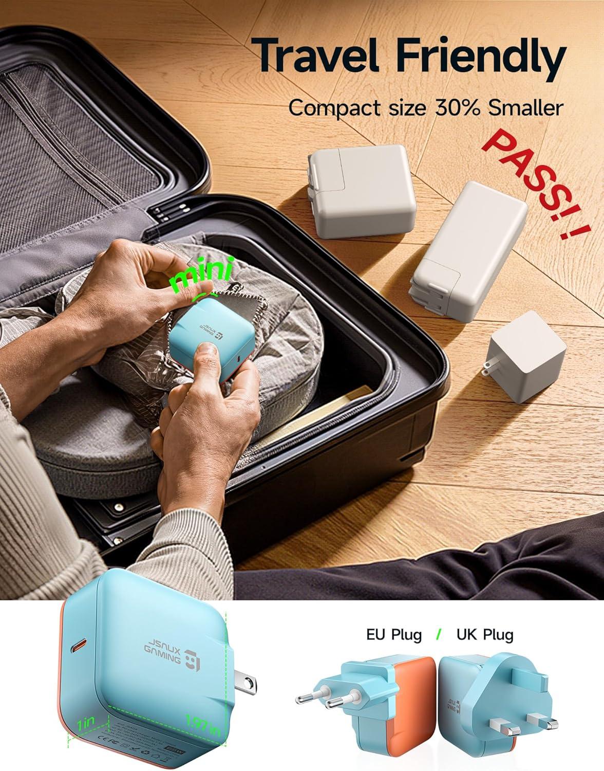 imageJSAUX 65W USB C Charger for Nintendo Switch 2 Powers in TV Mode with EUUK Plug ampamp 66FT Cable GaN PD Fast Charging for ROG Xbox Ally Steam Deck ROG Ally iPhone 17 Tablet ampamp Laptop  BlueampampOrangeBlueOrange