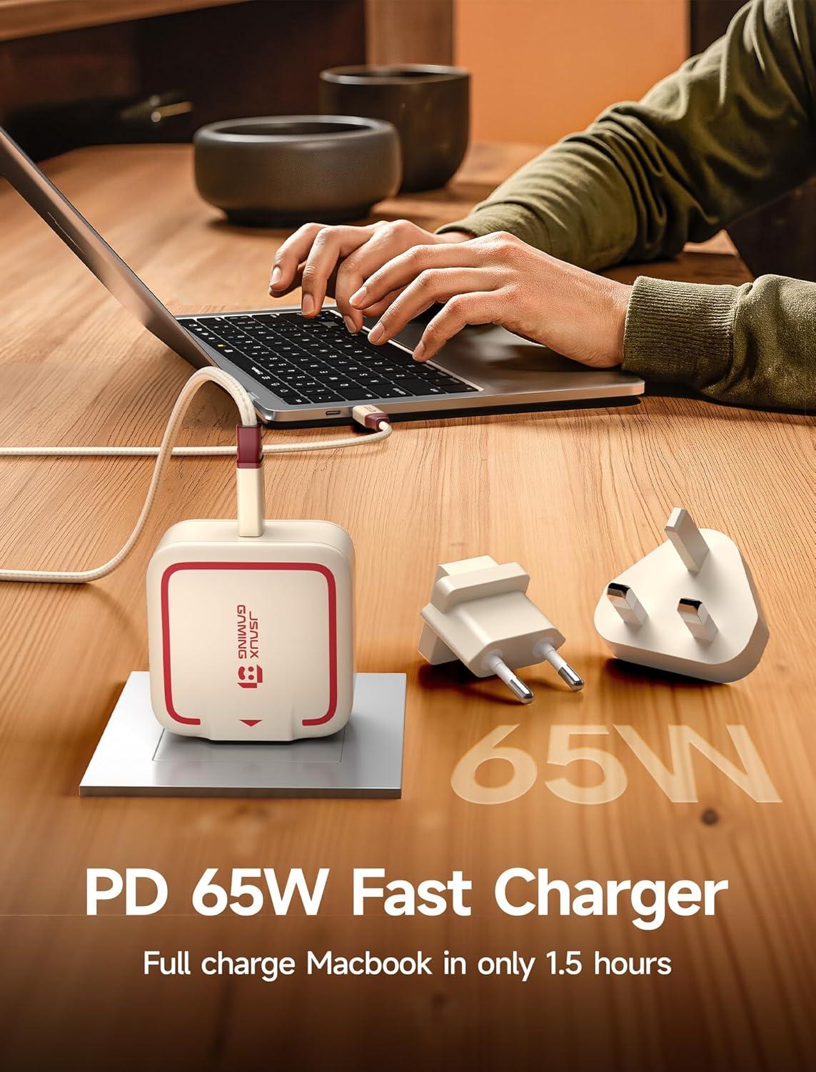 imageJSAUX 65W USB C Charger for Nintendo Switch 2 Powers in TV Mode with EUUK Plug ampamp 66FT Cable GaN PD Fast Charging for ROG Xbox Ally Steam Deck ROG Ally iPhone 17 Tablet ampamp Laptop  BlueampampOrangeOffWhite