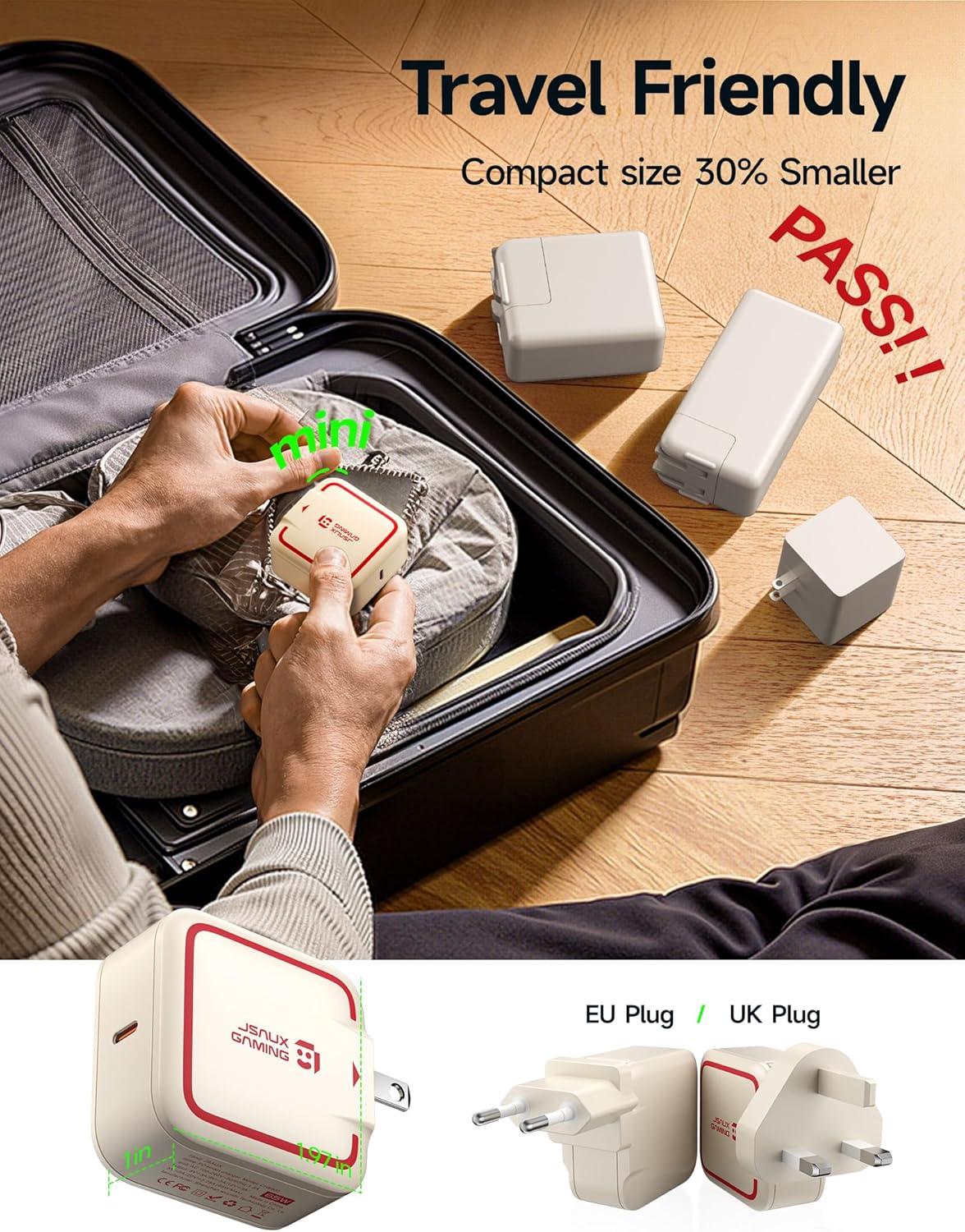 imageJSAUX 65W USB C Charger for Nintendo Switch 2 Powers in TV Mode with EUUK Plug ampamp 66FT Cable GaN PD Fast Charging for ROG Xbox Ally Steam Deck ROG Ally iPhone 17 Tablet ampamp Laptop  BlueampampOrangeOffWhite