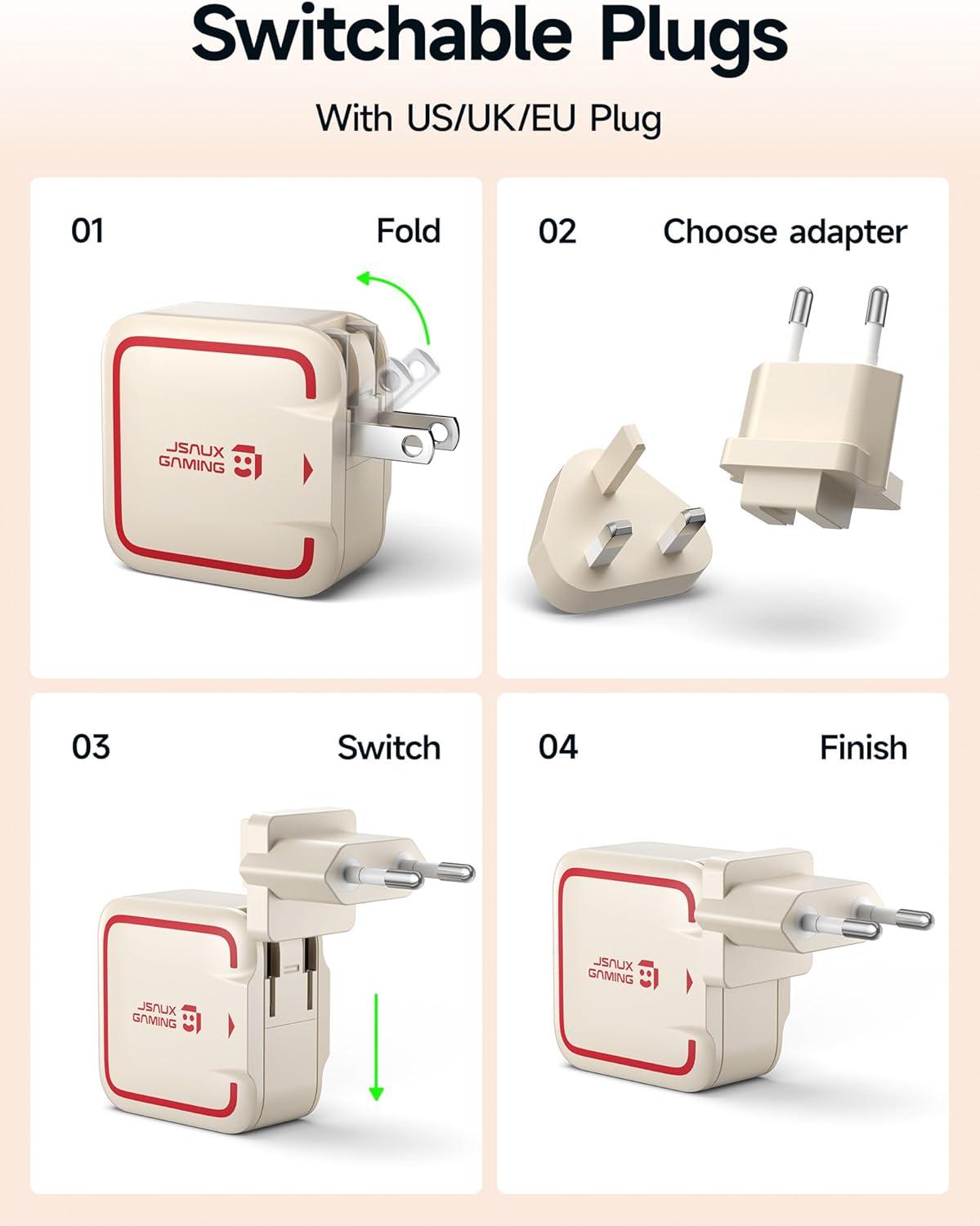 imageJSAUX 65W USB C Charger for Nintendo Switch 2 Powers in TV Mode with EUUK Plug ampamp 66FT Cable GaN PD Fast Charging for ROG Xbox Ally Steam Deck ROG Ally iPhone 17 Tablet ampamp Laptop  BlueampampOrangeOffWhite