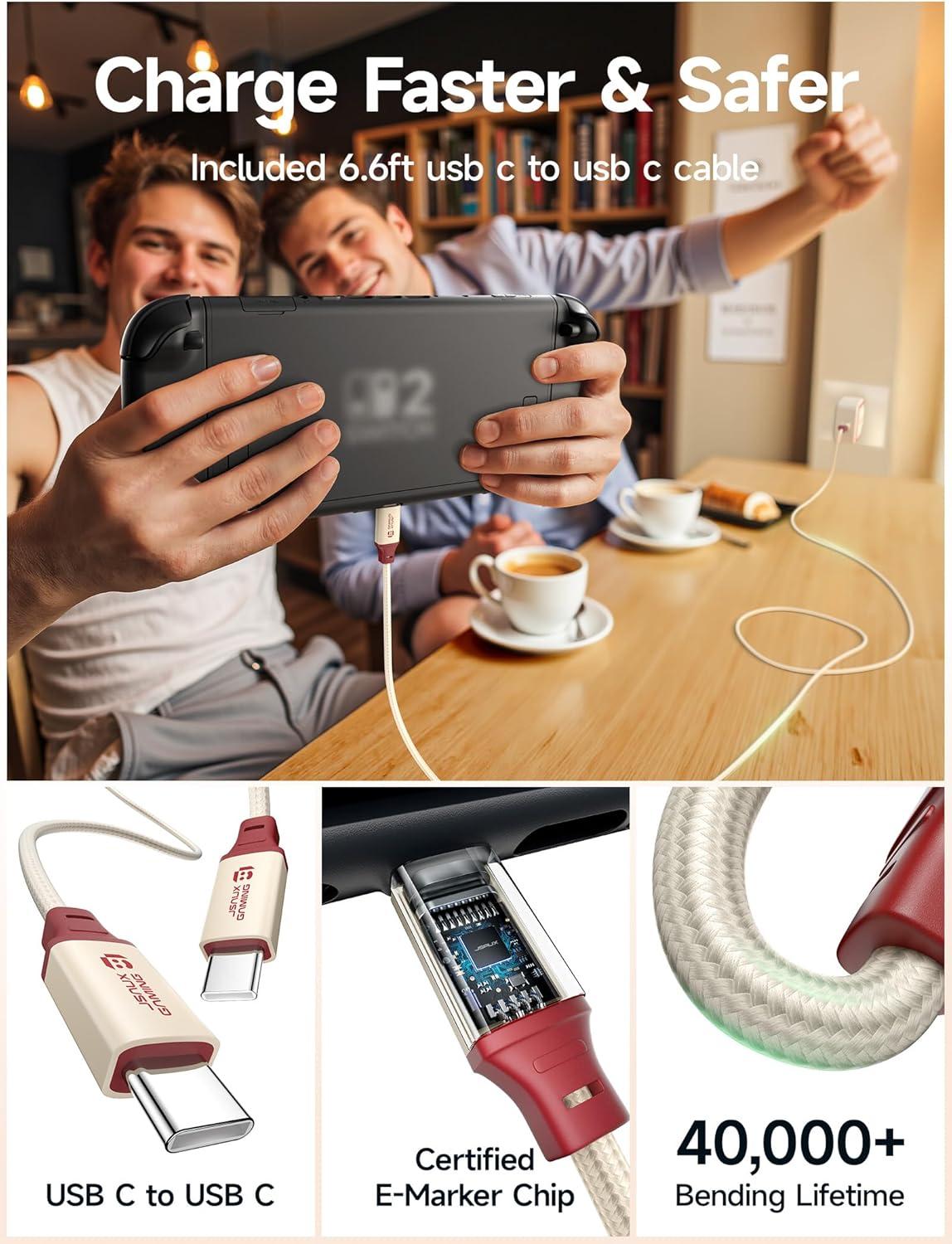 imageJSAUX 65W USB C Charger for Nintendo Switch 2 Powers in TV Mode with EUUK Plug ampamp 66FT Cable GaN PD Fast Charging for ROG Xbox Ally Steam Deck ROG Ally iPhone 17 Tablet ampamp Laptop  BlueampampOrangeOffWhite