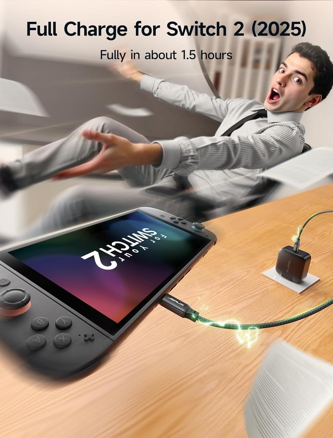 imageJSAUX 65W USB C Charger for Nintendo Switch 2 Powers in TV Mode with EUUK Plug ampamp 66FT Cable GaN PD Fast Charging for ROG Xbox Ally Steam Deck ROG Ally iPhone 17 Tablet ampamp Laptop  BlueampampOrangeBlack