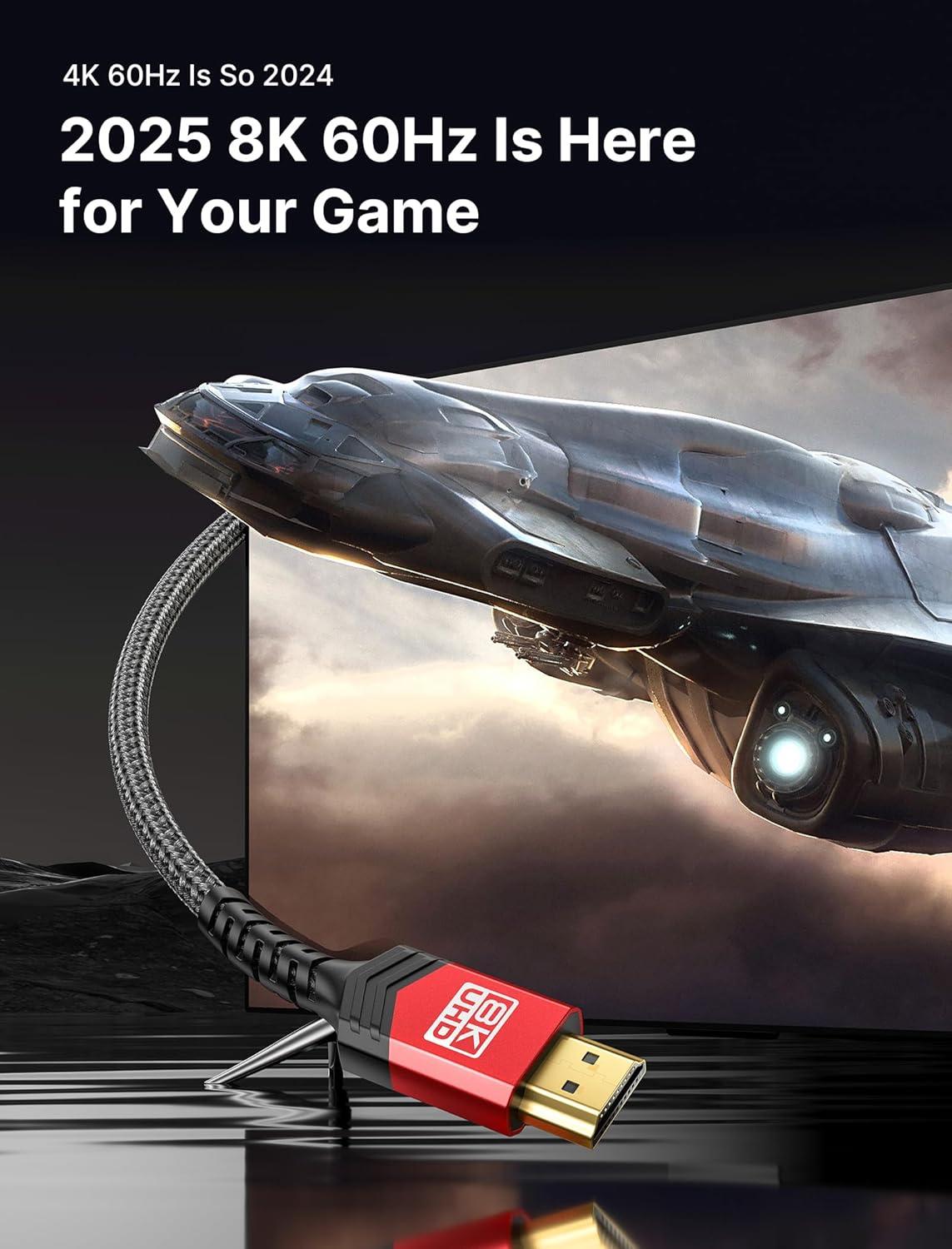 imageJSAUX 8K Certified HDMI 21 Cable 10FT HDMI Cord 8K60Hz 7680x4320 4K120Hz Supports 48Gbps eARC HDR10 HDCP 22 ampamp 23 3D Compatible with PS5 PS4 XBox Series X LGRed