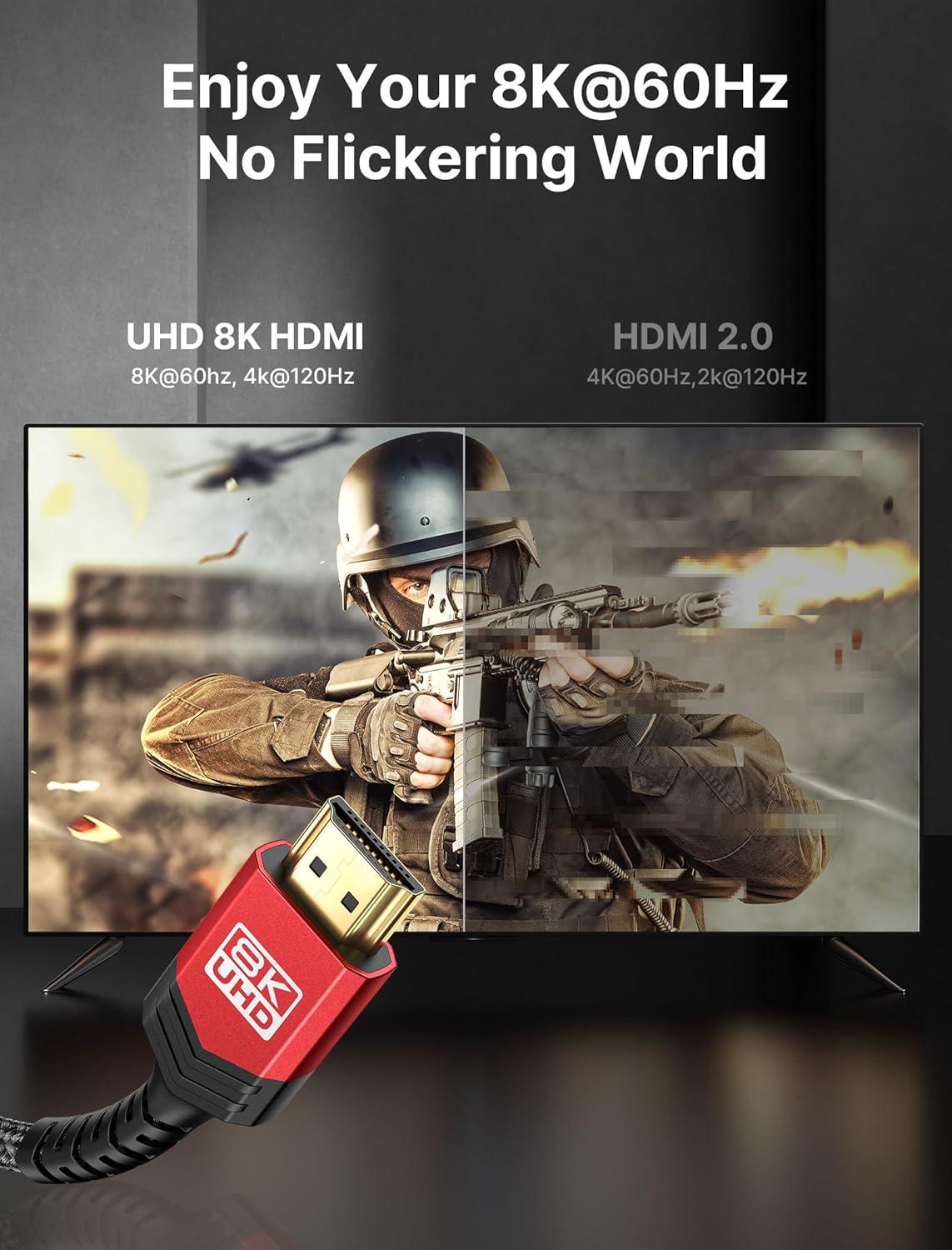 imageJSAUX 8K Certified HDMI 21 Cable 10FT HDMI Cord 8K60Hz 7680x4320 4K120Hz Supports 48Gbps eARC HDR10 HDCP 22 ampamp 23 3D Compatible with PS5 PS4 XBox Series X LGRed