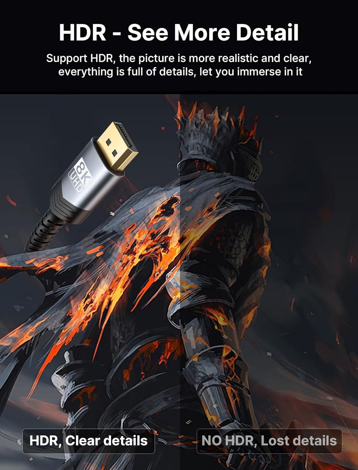 imageJSAUX 8K Displayport Cable 14 DP to DP Cable 66ft8K60Hz 2K240Hz 4K144Hz 324Gbps Compatible with Gaming Laptop TV PC Computer MonitorRedGrey