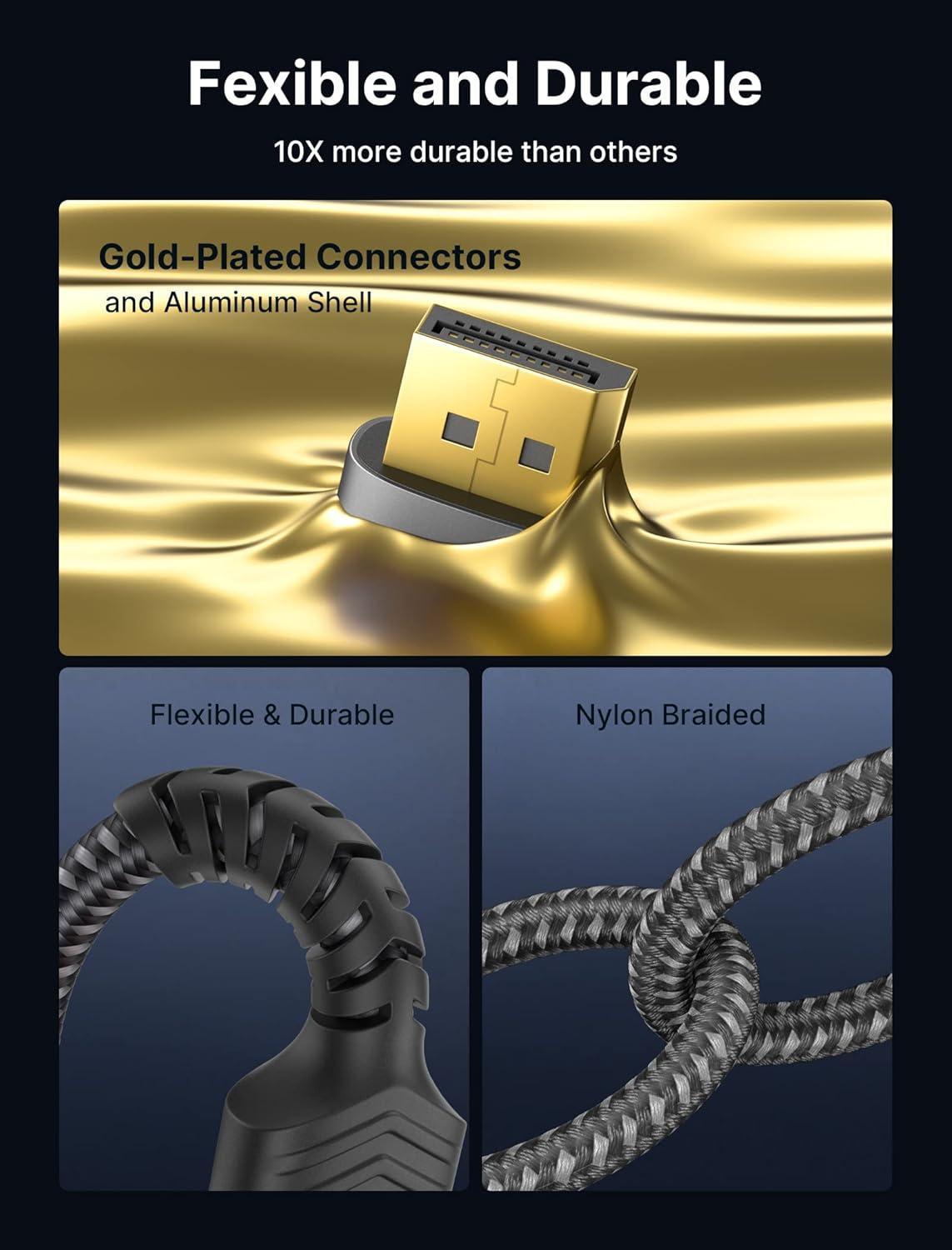 imageJSAUX 8K Displayport Cable 14 DP to DP Cable 66ft8K60Hz 2K240Hz 4K144Hz 324Gbps Compatible with Gaming Laptop TV PC Computer MonitorRedGrey