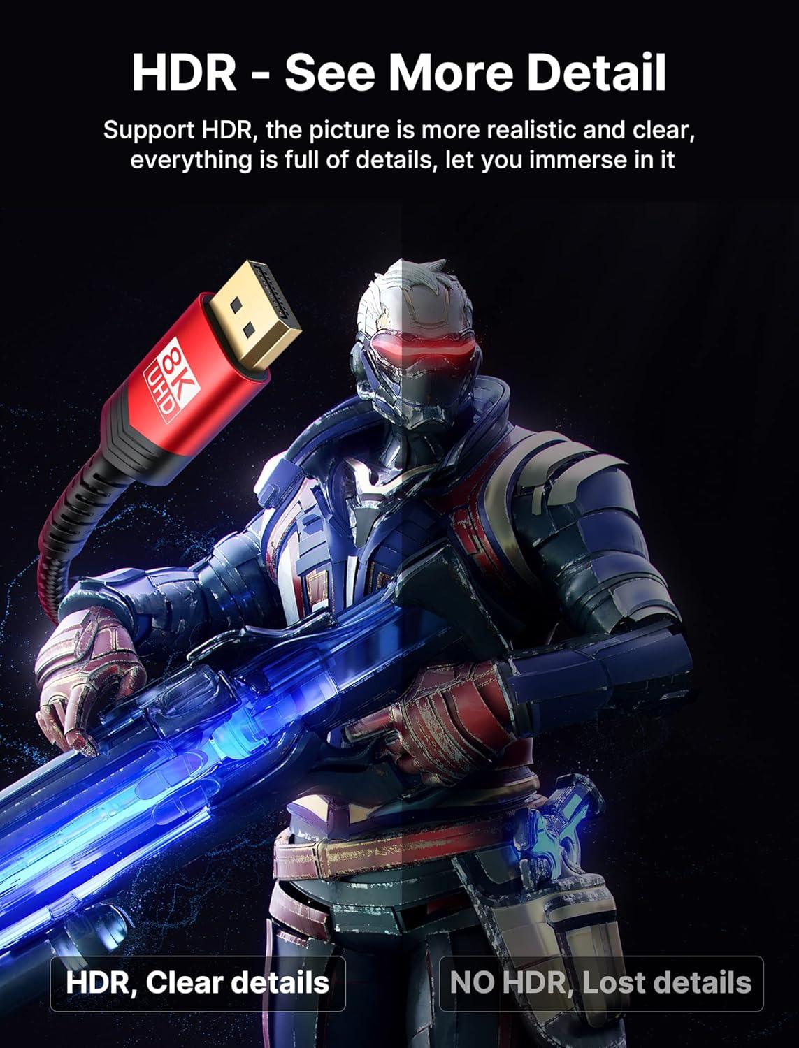 imageJSAUX 8K Displayport Cable 14 DP to DP Cable 66ft8K60Hz 2K240Hz 4K144Hz 324Gbps Compatible with Gaming Laptop TV PC Computer MonitorRedRed