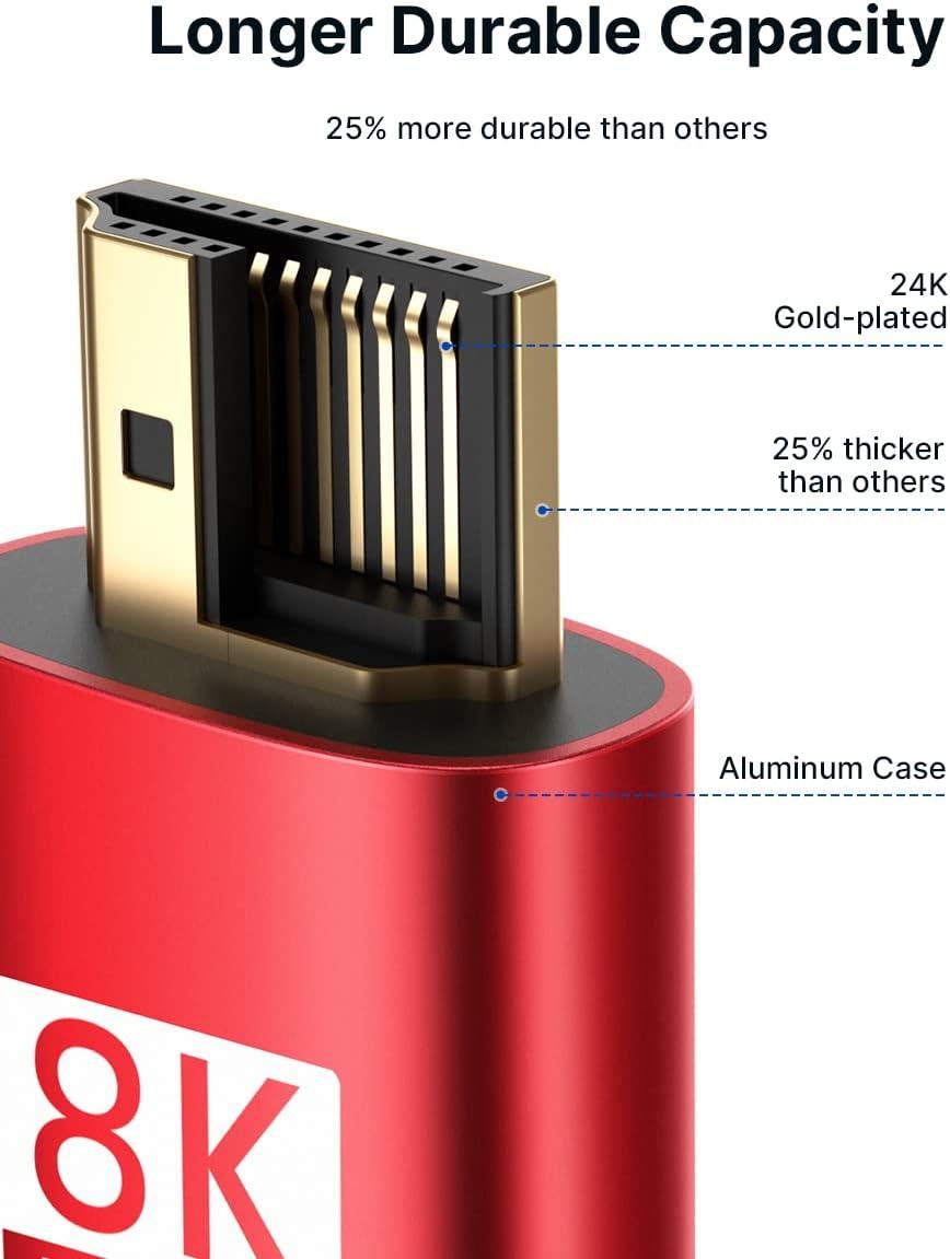 imageJSAUX 8K HDMI Cable 21 2 Pack 6ft 48Gbps Ultra High Speed HDMI Cable Braided Cord 4K144Hz 4K120Hz 8K60Hz HDCP 22ampamp23 HDR 10 eARC ARC Compatible with Switch 2PS5LaptopMonitorHDTVRedRed