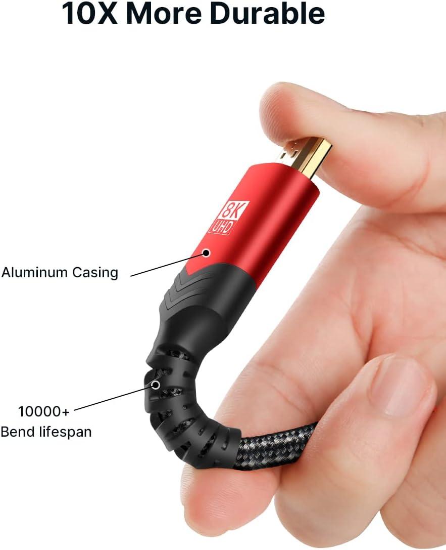 imageJSAUX 8K HDMI Cable 21 2 Pack 6ft 48Gbps Ultra High Speed HDMI Cable Braided Cord 4K144Hz 4K120Hz 8K60Hz HDCP 22ampamp23 HDR 10 eARC ARC Compatible with Switch 2PS5LaptopMonitorHDTVRedRed