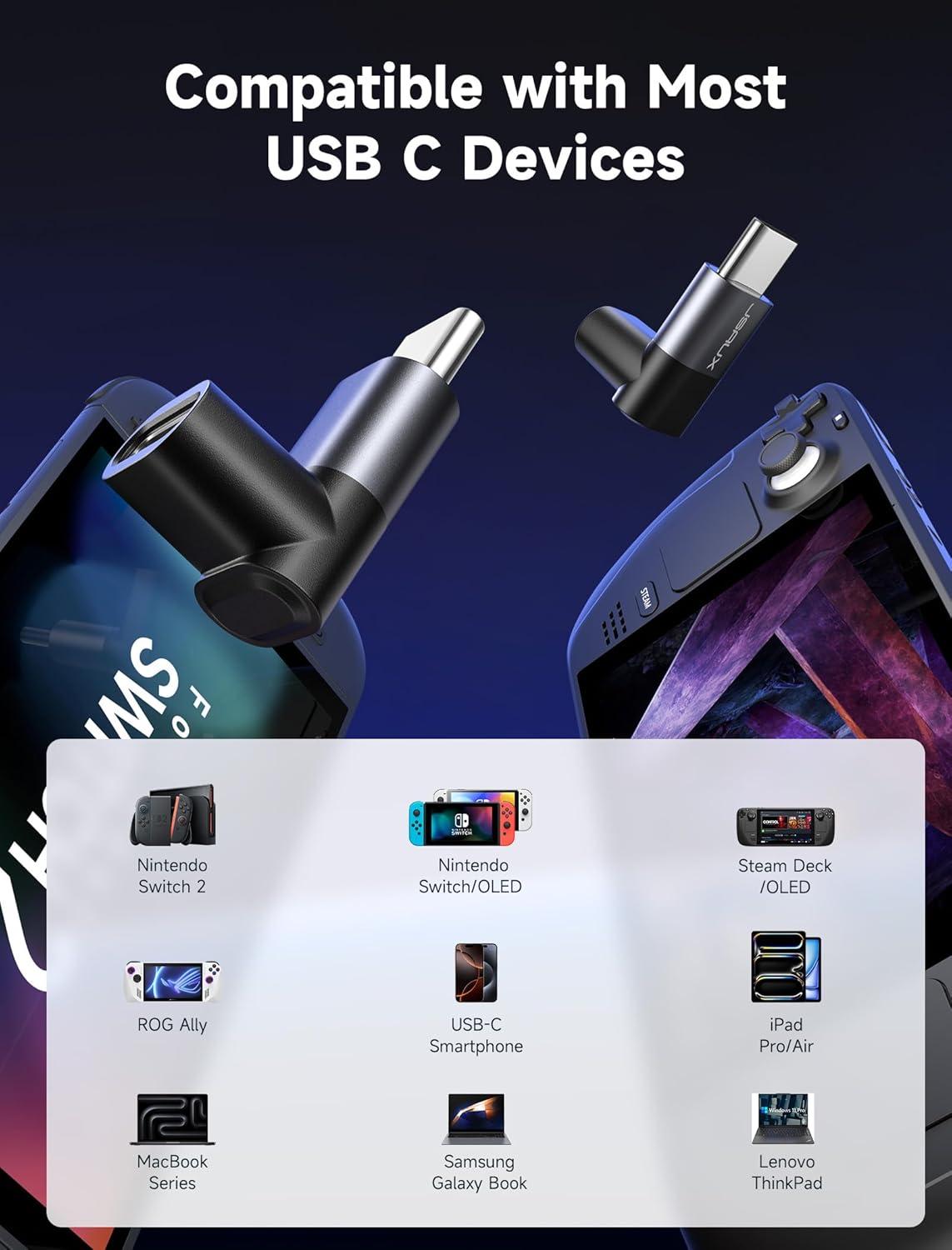 imageJSAUX 90 Degree USB C to USB C Adapter 2Pack 100W 40Gbps Data Transfer Right Angle TypeC Adapter for Steam Deck Switch 2 ROG Ally iPhone Air iPhone 151617 Series and More USBC Devices  GreyGrey