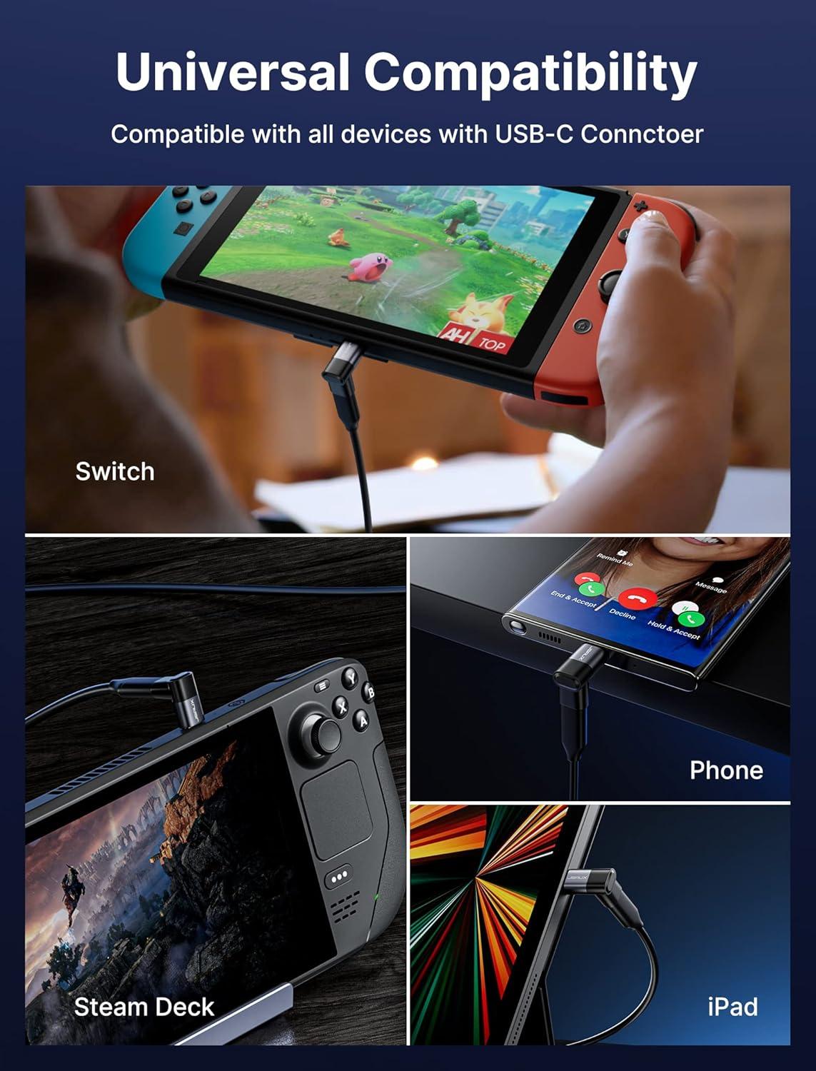 imageJSAUX 90 Degree USB C to USB C Adapter 2Pack 100W 40Gbps Data Transfer Right Angle TypeC Adapter for Steam Deck Switch 2 ROG Ally iPhone Air iPhone 151617 Series and More USBC Devices  GreyGrey