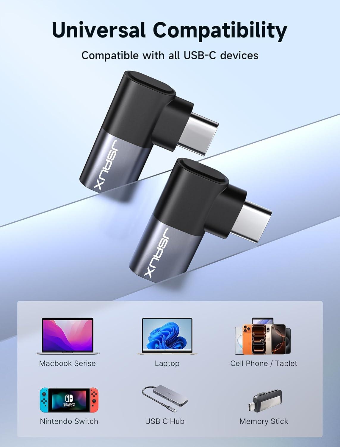 imageJSAUX 90 Degree USB C to USB C Adapter 2Pack 100W 40Gbps Data Transfer Right Angle TypeC Adapter for Steam Deck Switch 2 ROG Ally iPhone Air iPhone 151617 Series and More USBC Devices  GreyGrey