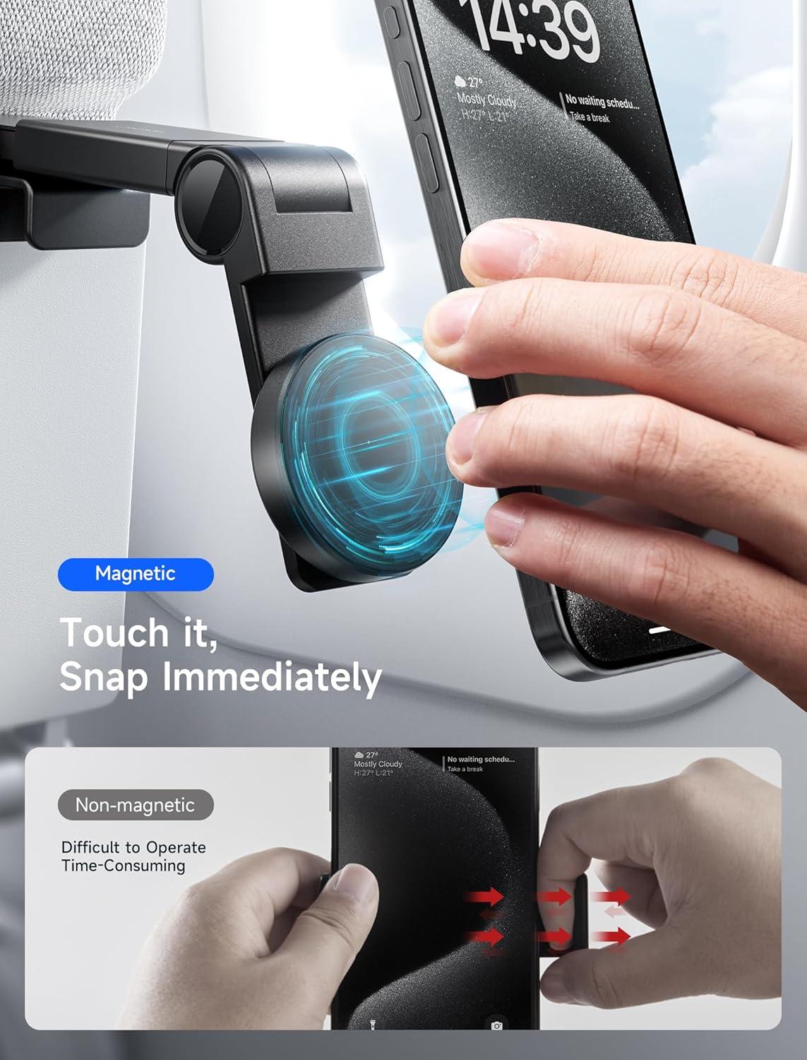 imageJSAUX Airplane Phone Holder Mount Travel Essentials for Magsafe Accessories Magnetic Plane Phone Holder Travel Accessories Must Haves for Airplane for iPhone 1615141312Black