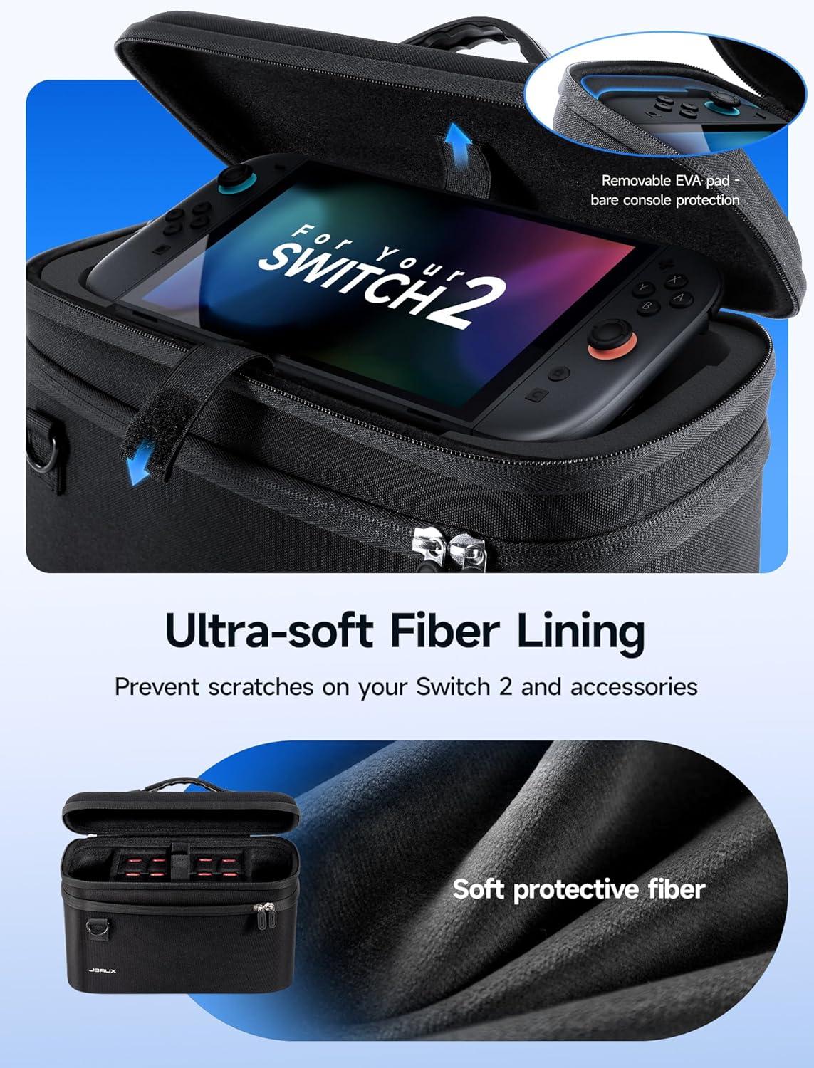 imageJSAUX AllinOne Carrying Case for Nintendo Switch 2  ROG Xbox Ally  Ally X Travel Storage Bag Fits Dock Pro Controller and Accessories Holds Switch 2 with Protective Case Large CapacityBlack