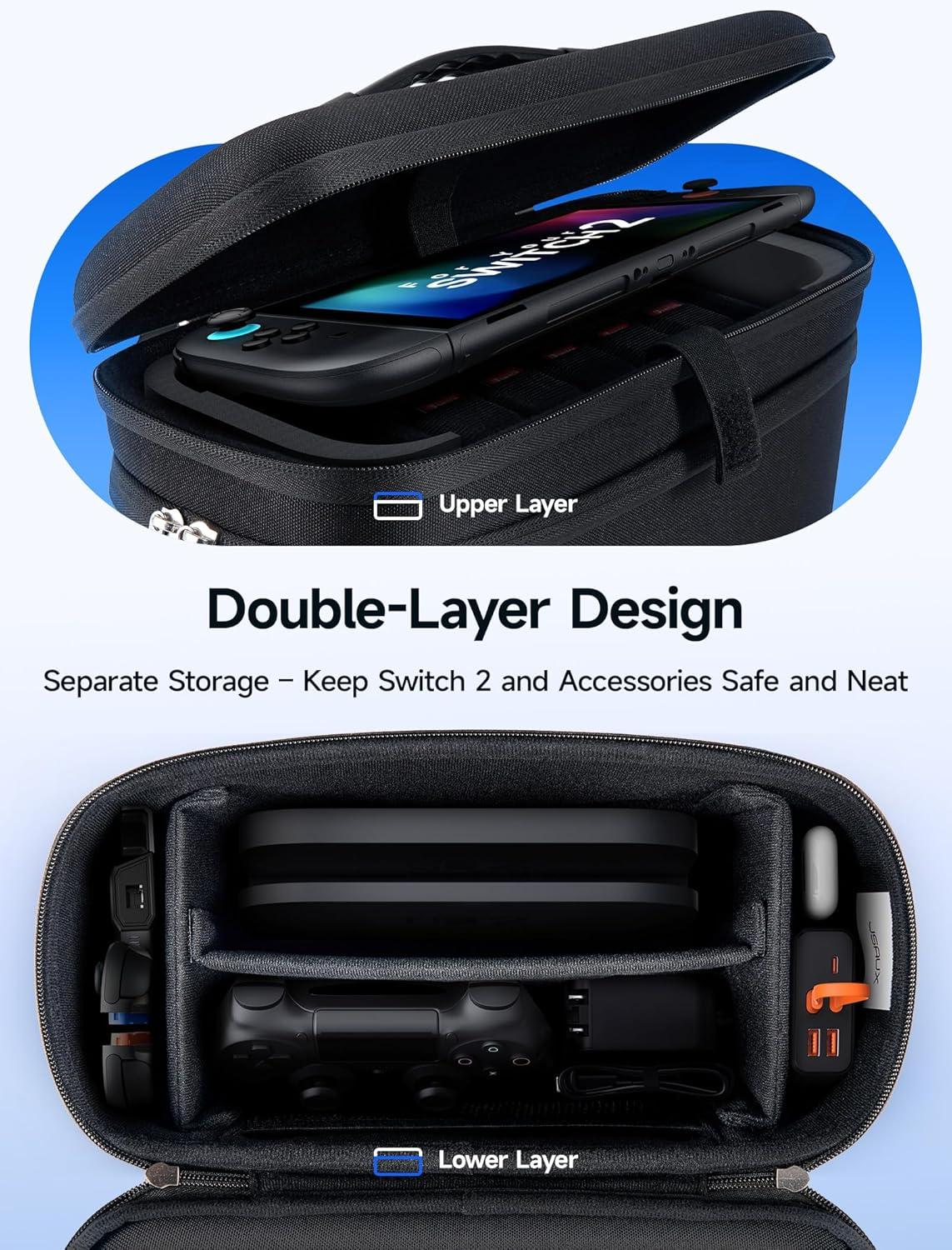 imageJSAUX AllinOne Carrying Case for Nintendo Switch 2  ROG Xbox Ally  Ally X Travel Storage Bag Fits Dock Pro Controller and Accessories Holds Switch 2 with Protective Case Large CapacityBlack