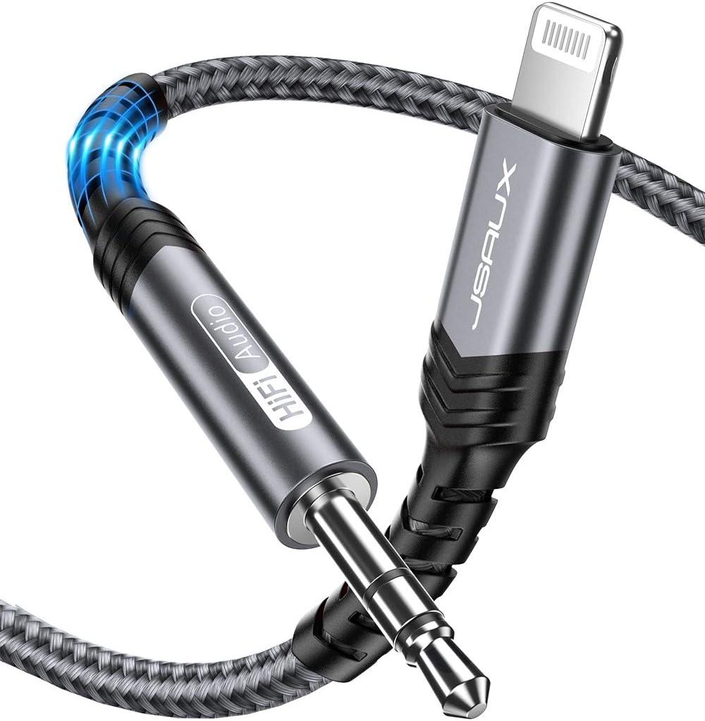 imageJSAUX Apple MFi Certified Lightning to 35mm Audio Cable 6FT AUX Cord for iPhone Headphones Jack Compatible with iPhone 1414 Plus14Pro1313 Pro Max1212 Pro11 ProXXSXR8Car StereoRedGrey
