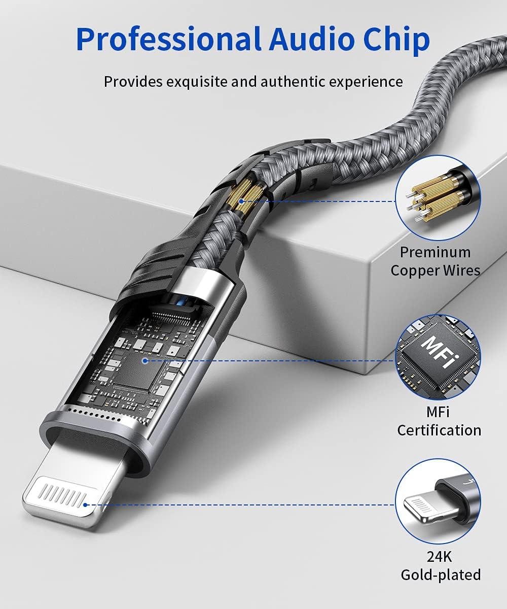 imageJSAUX Apple MFi Certified Lightning to 35mm Audio Cable 6FT AUX Cord for iPhone Headphones Jack Compatible with iPhone 1414 Plus14Pro1313 Pro Max1212 Pro11 ProXXSXR8Car StereoRedGrey