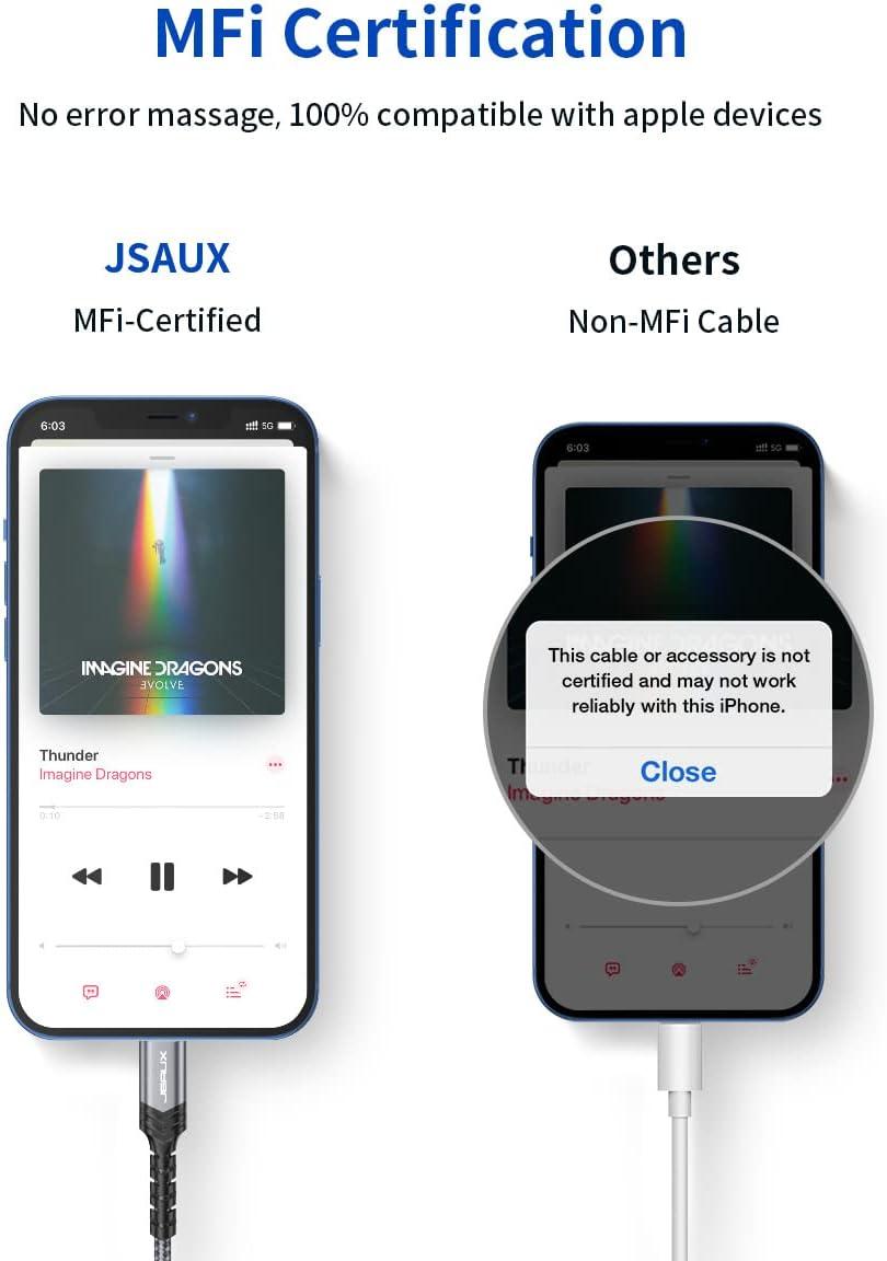 imageJSAUX Apple MFi Certified Lightning to 35mm Audio Cable 6FT AUX Cord for iPhone Headphones Jack Compatible with iPhone 1414 Plus14Pro1313 Pro Max1212 Pro11 ProXXSXR8Car StereoRedGrey