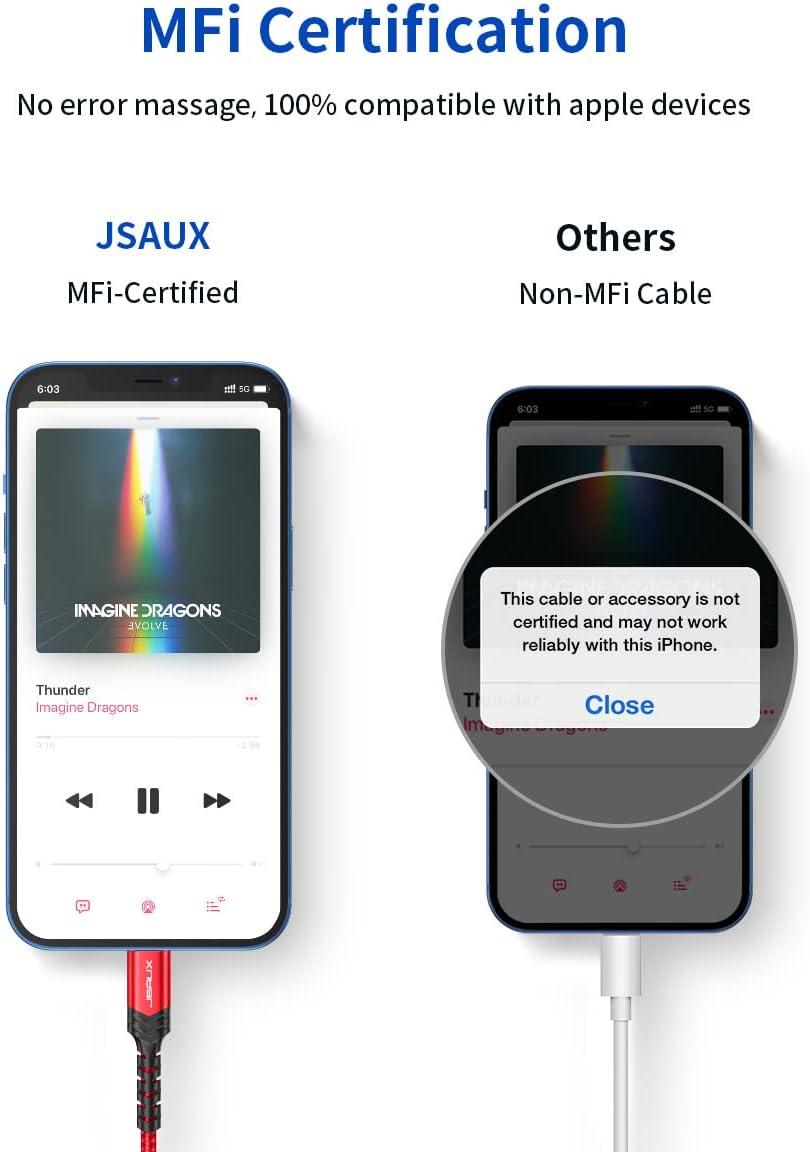 imageJSAUX Apple MFi Certified Lightning to 35mm Audio Cable 6FT AUX Cord for iPhone Headphones Jack Compatible with iPhone 1414 Plus14Pro1313 Pro Max1212 Pro11 ProXXSXR8Car StereoRedRed